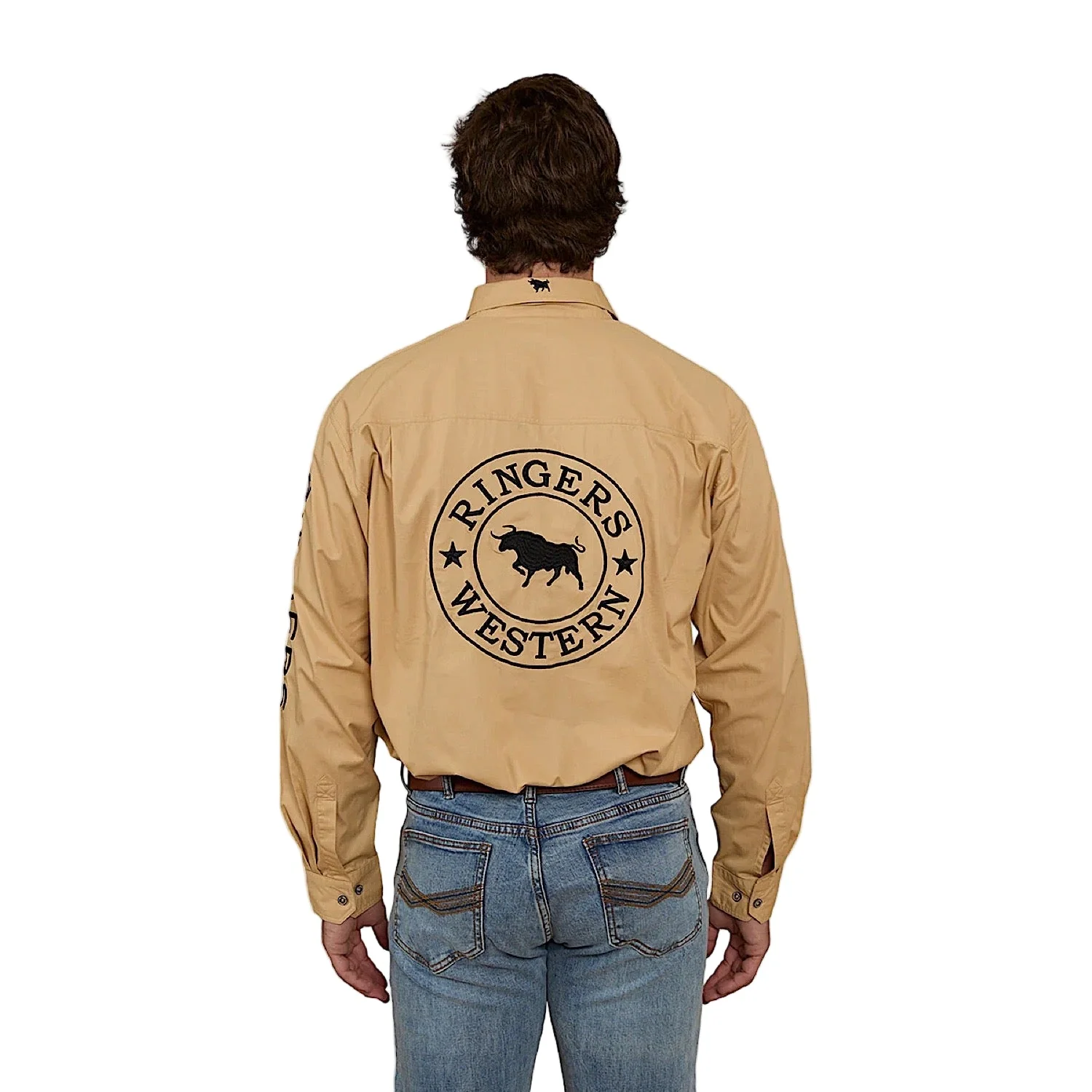 Ringers Western Men's Hawkeye Half Button Work Shirt - Dark Sand - Image 2