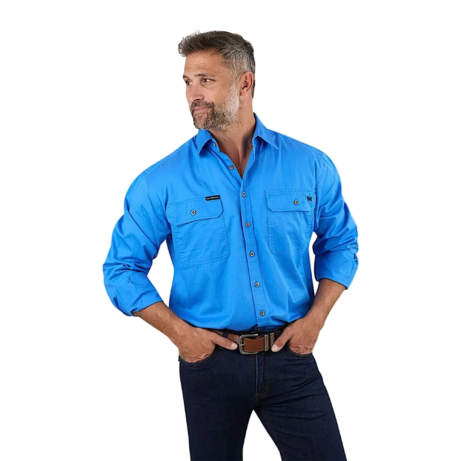 Ringers Western Men's King River Full Button Work Shirt - Blue