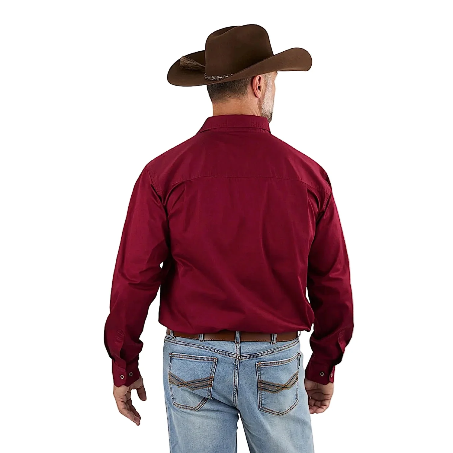 Ringers Western Men's King River Full Button Work Shirt - Burgundy - Image 2