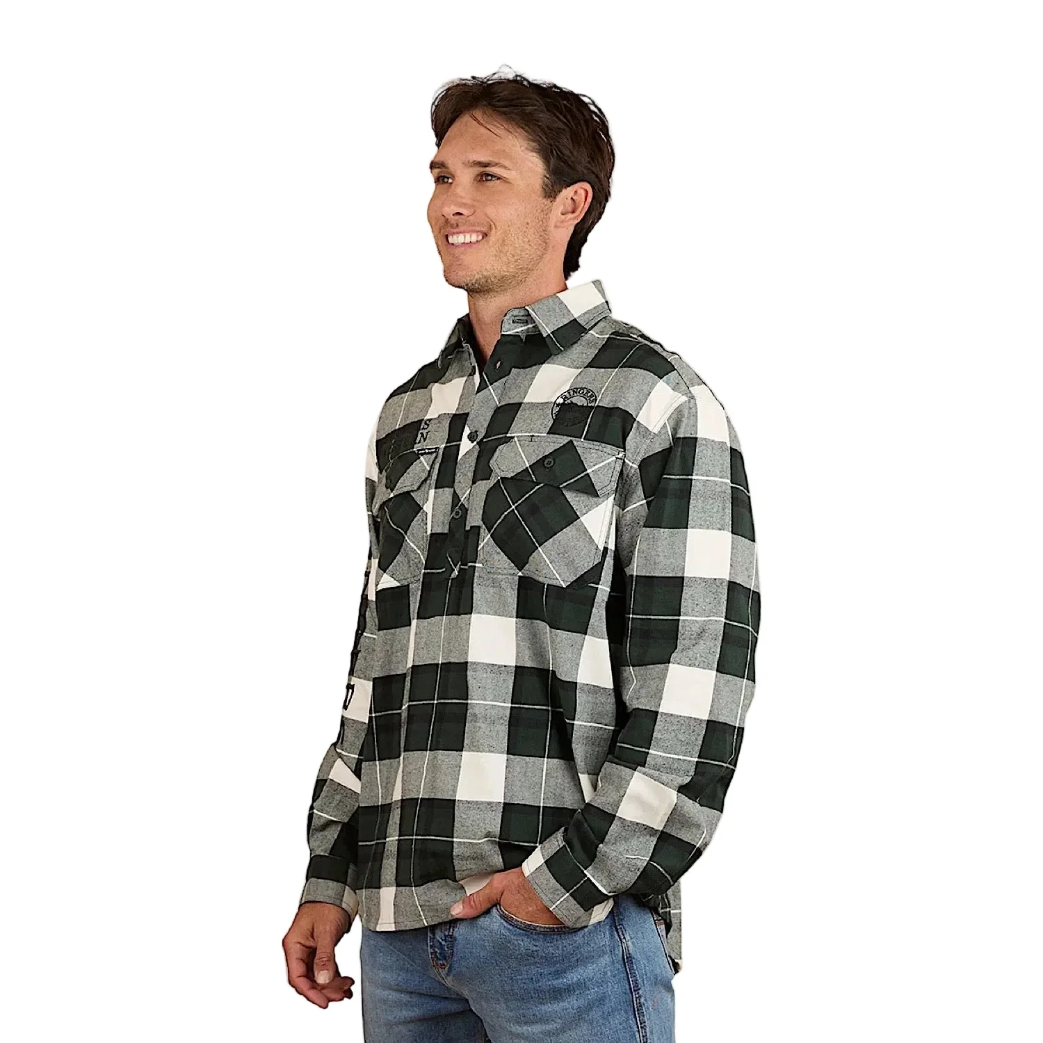 Ringers Western Men's Kingswood Half Button Flannel - Pine / White - Image 2