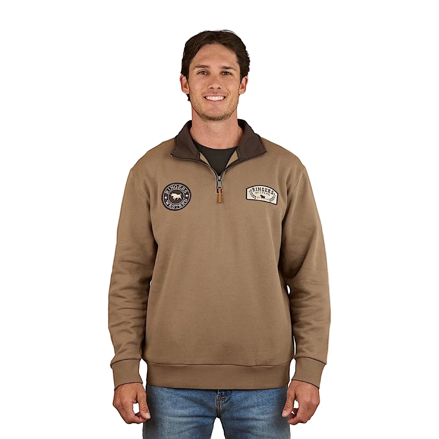 Ringers Western Men's Lachlan 1/4 Zip Crew - Mushroom