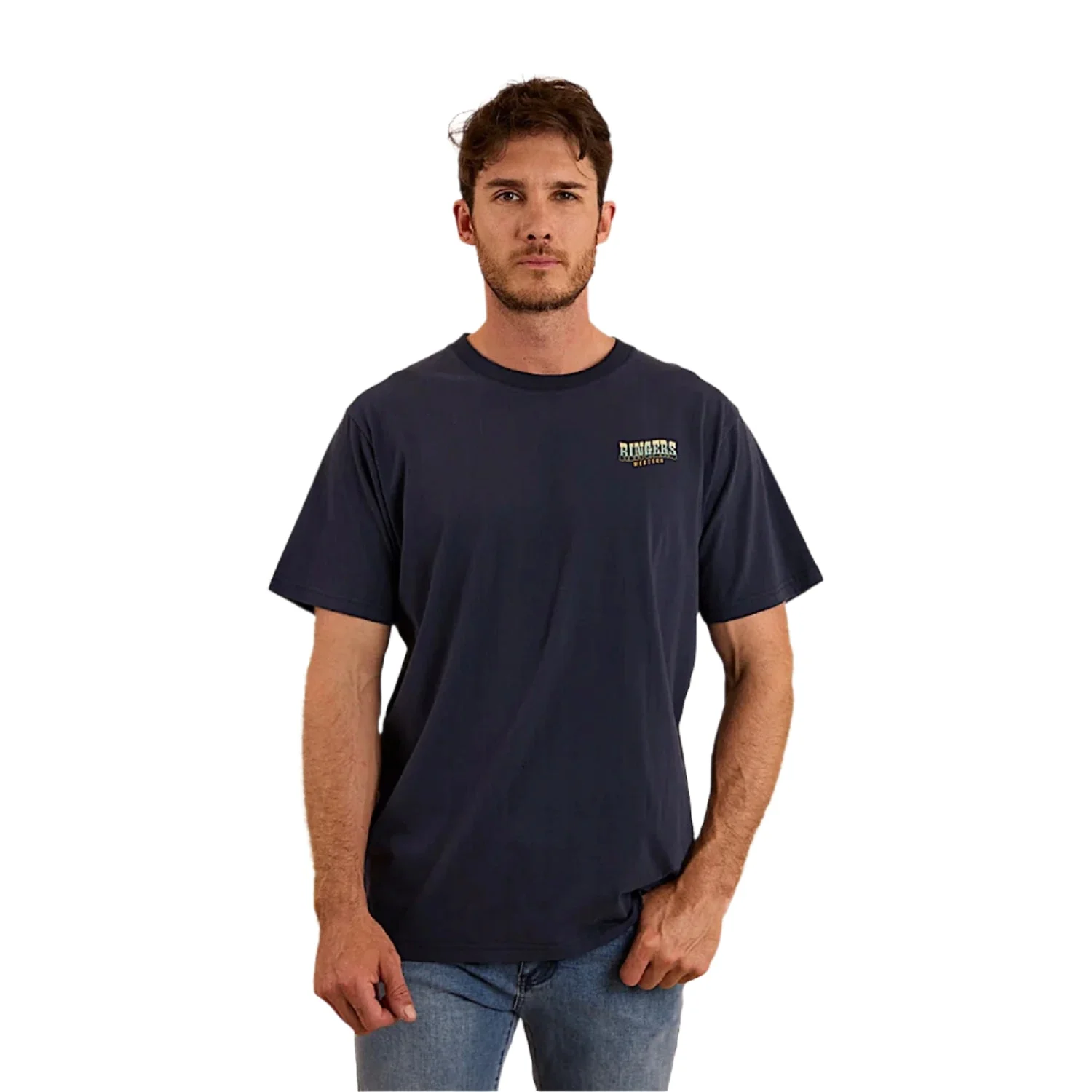 Ringers Western Men's Loose T-Shirt Buckin Barra - Navy - Image 2