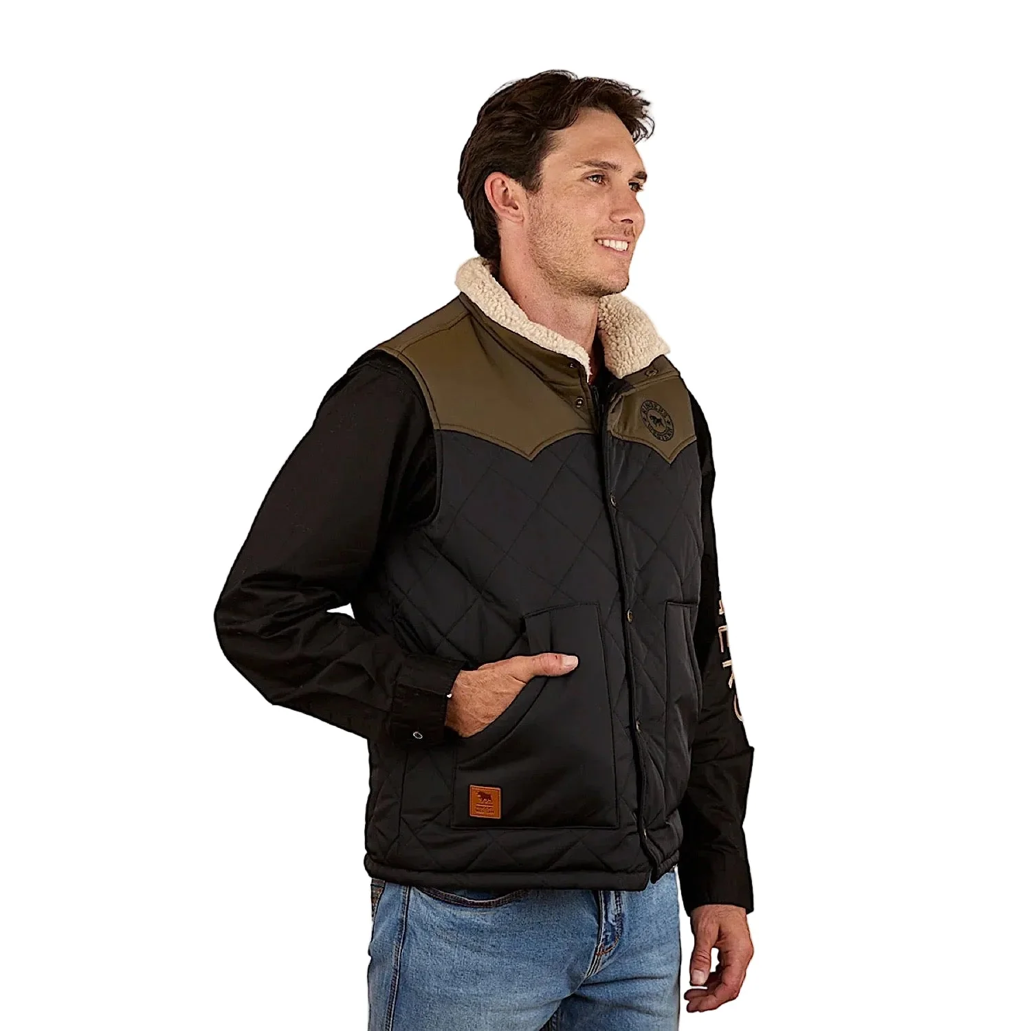 Ringers Western Men's McKinlay Puffer Vest - Military Green / Black - Image 2