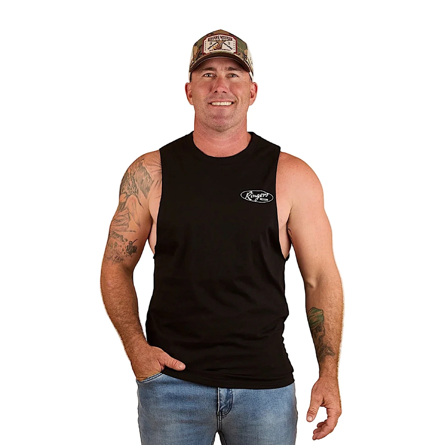 Ringers Western Men's Mud Sweat Beers Muscle Tank - Black