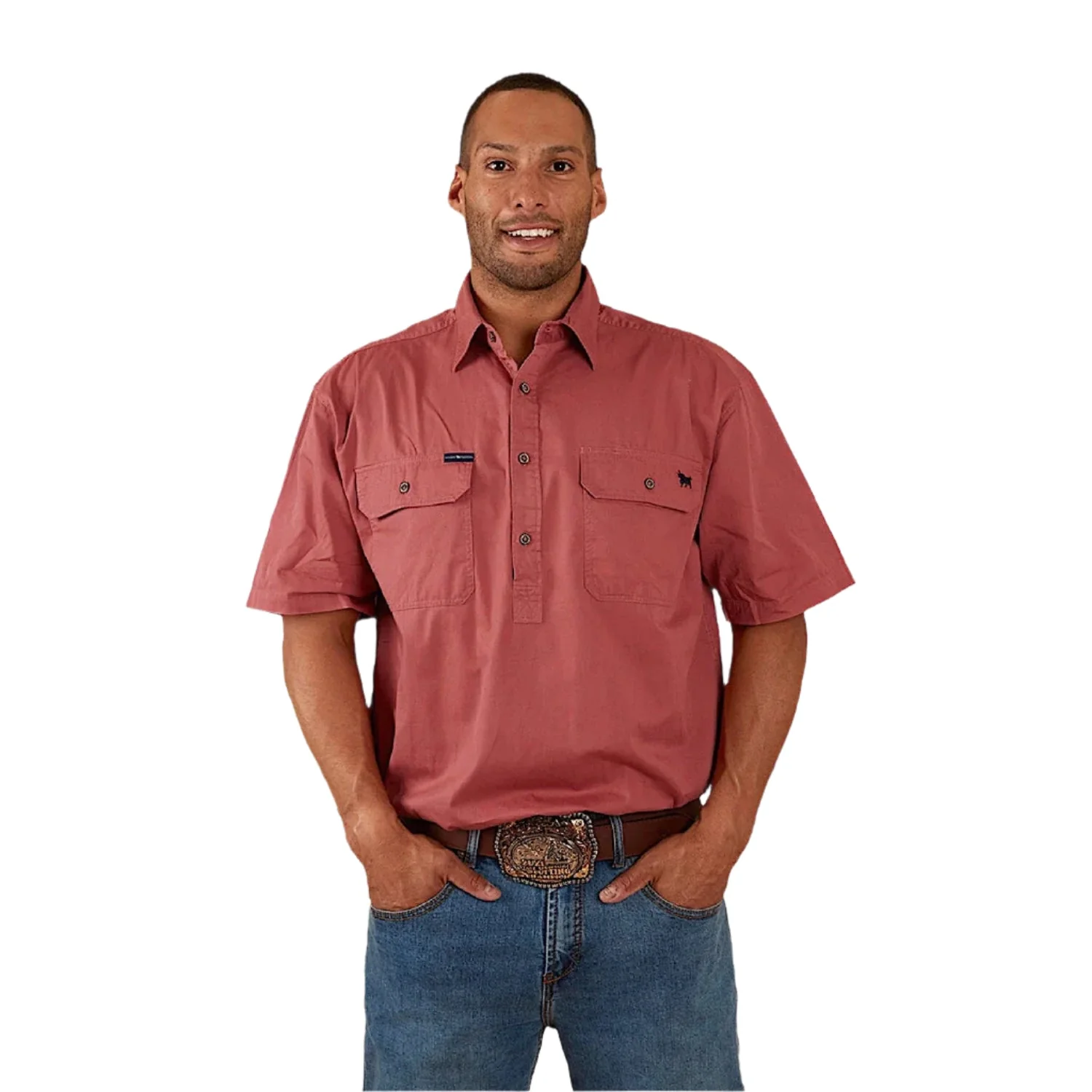 Ringers Western Men's Pack Saddle Short Sleeve Half Button Work Shirt - Dusty Rose