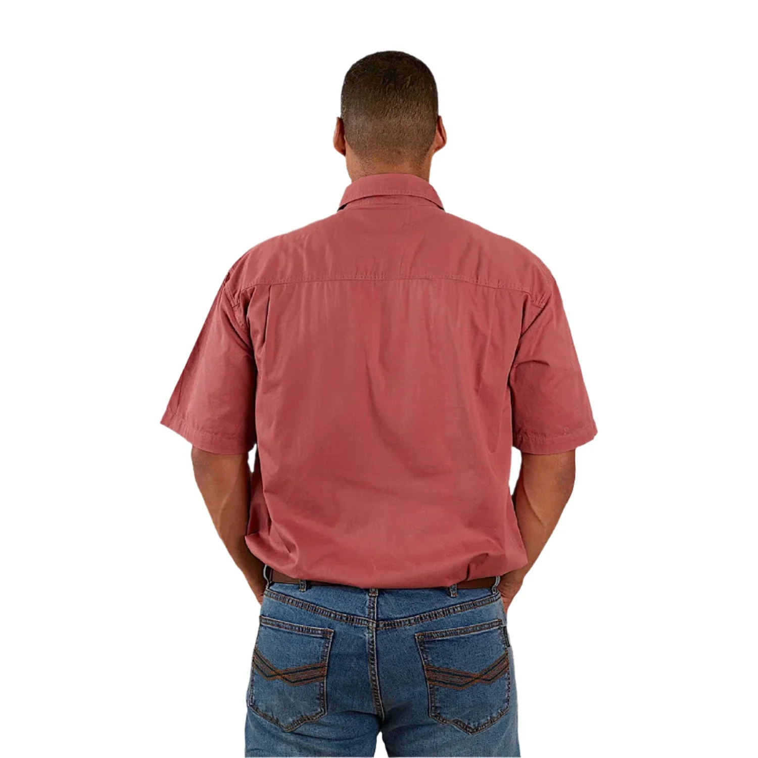 Ringers Western Men's Pack Saddle Short Sleeve Half Button Work Shirt - Dusty Rose - Image 2