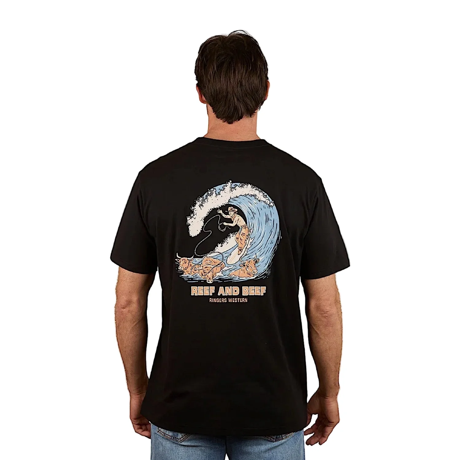 Ringers Western Mens Reef and Beef Loose Fit T-Shirt - Black - Image 2