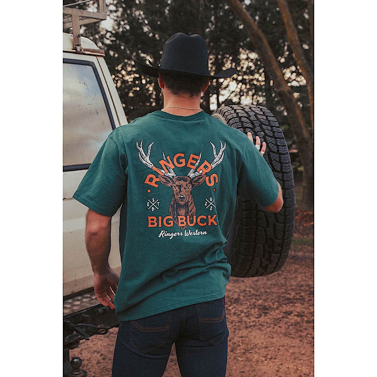 Ringers Western Mens Ringers Buck Loose Fit T-Shirt - Pine - Image 2