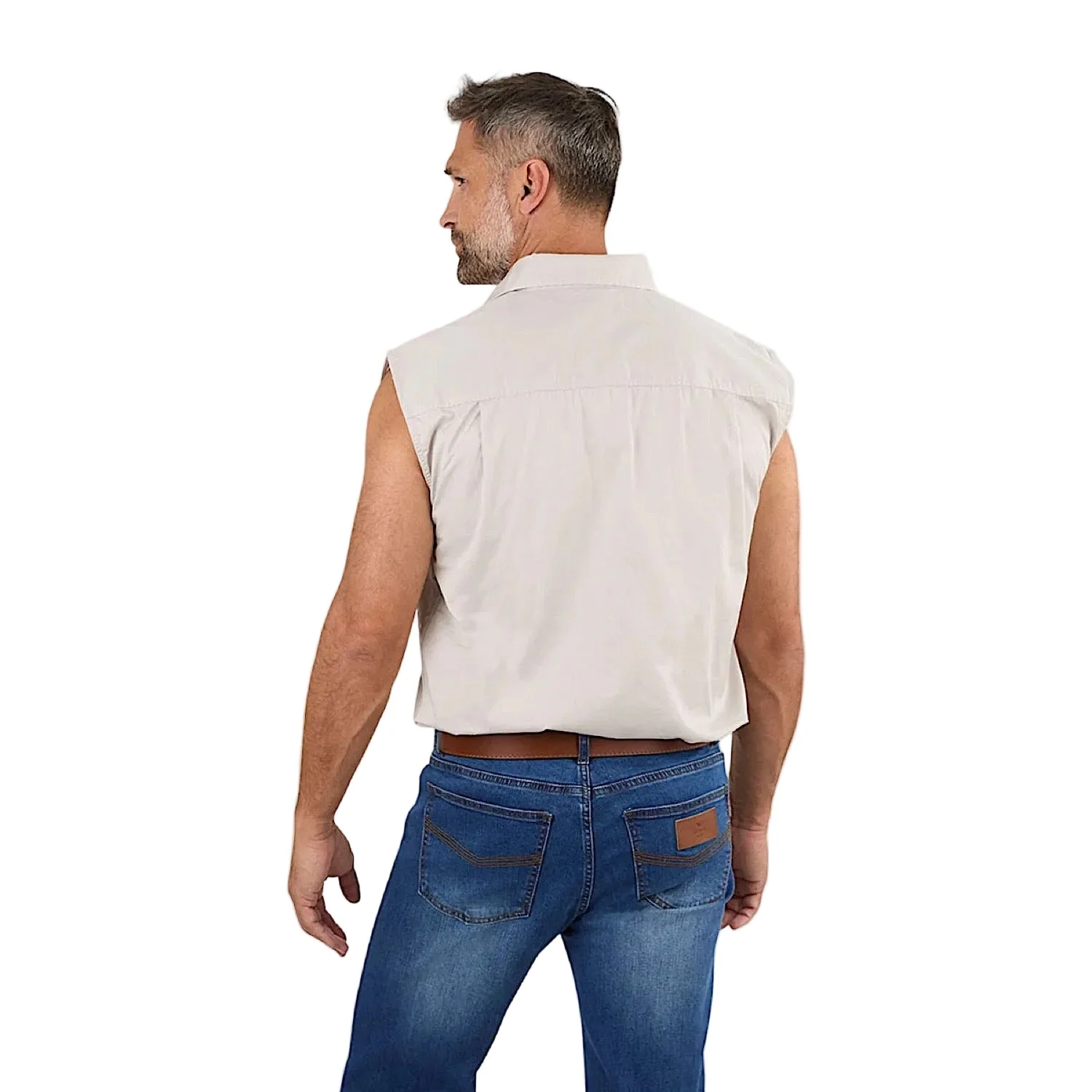 Ringers Western Men's Rob Roy Sleeveless Full Button Work Shirt - Beige - Image 2