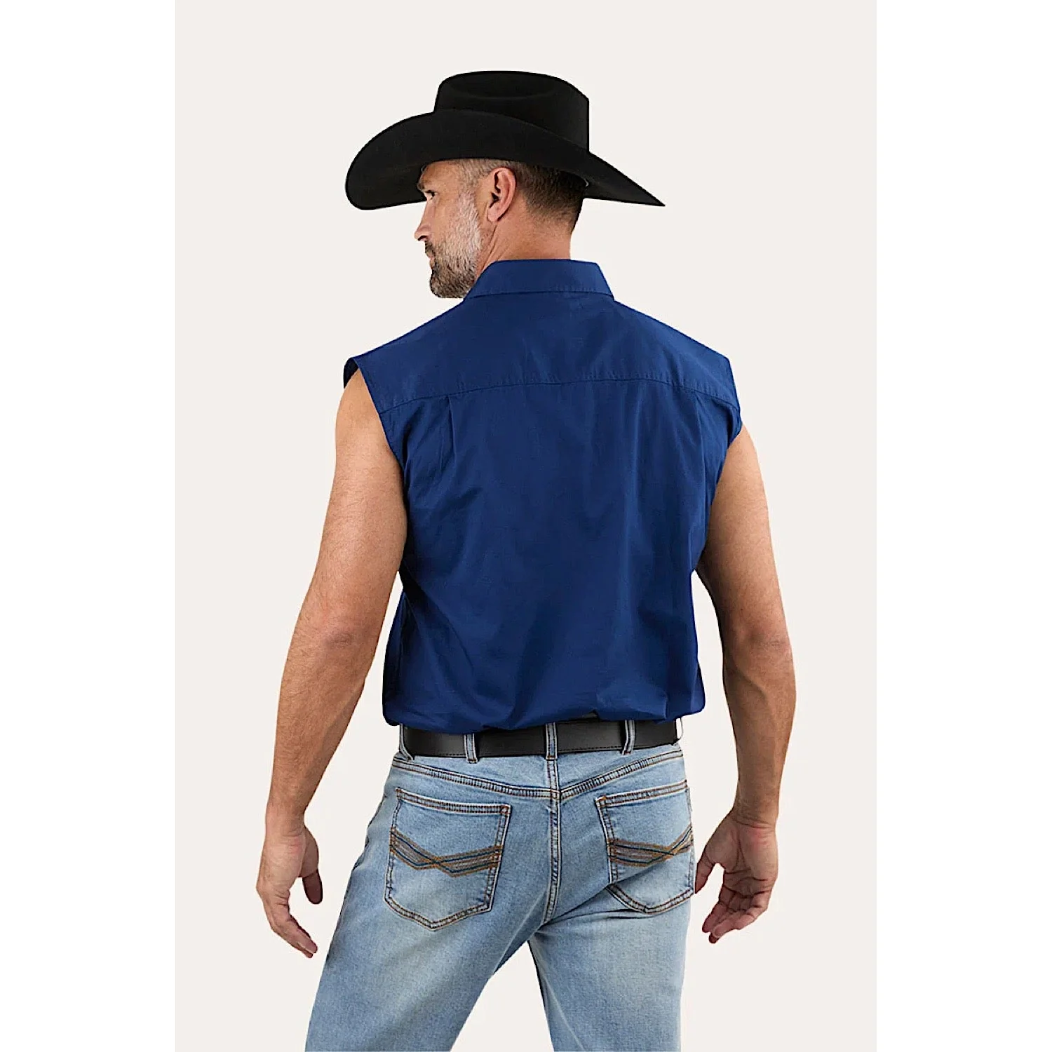 Ringers Western Men's Rob Roy Sleeveless Full Button Work Shirt - Navy - Image 2