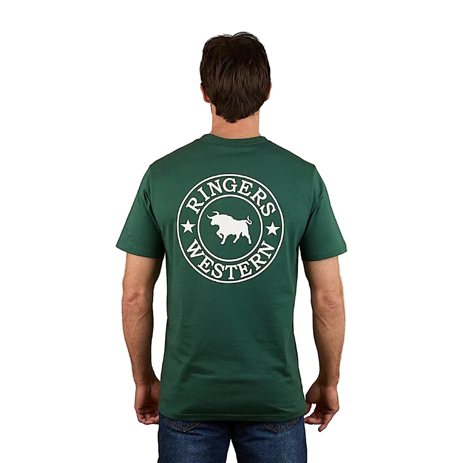 Ringers Western Men's Signature Bull Classic Fit T-Shirt - Pine Green with White Print