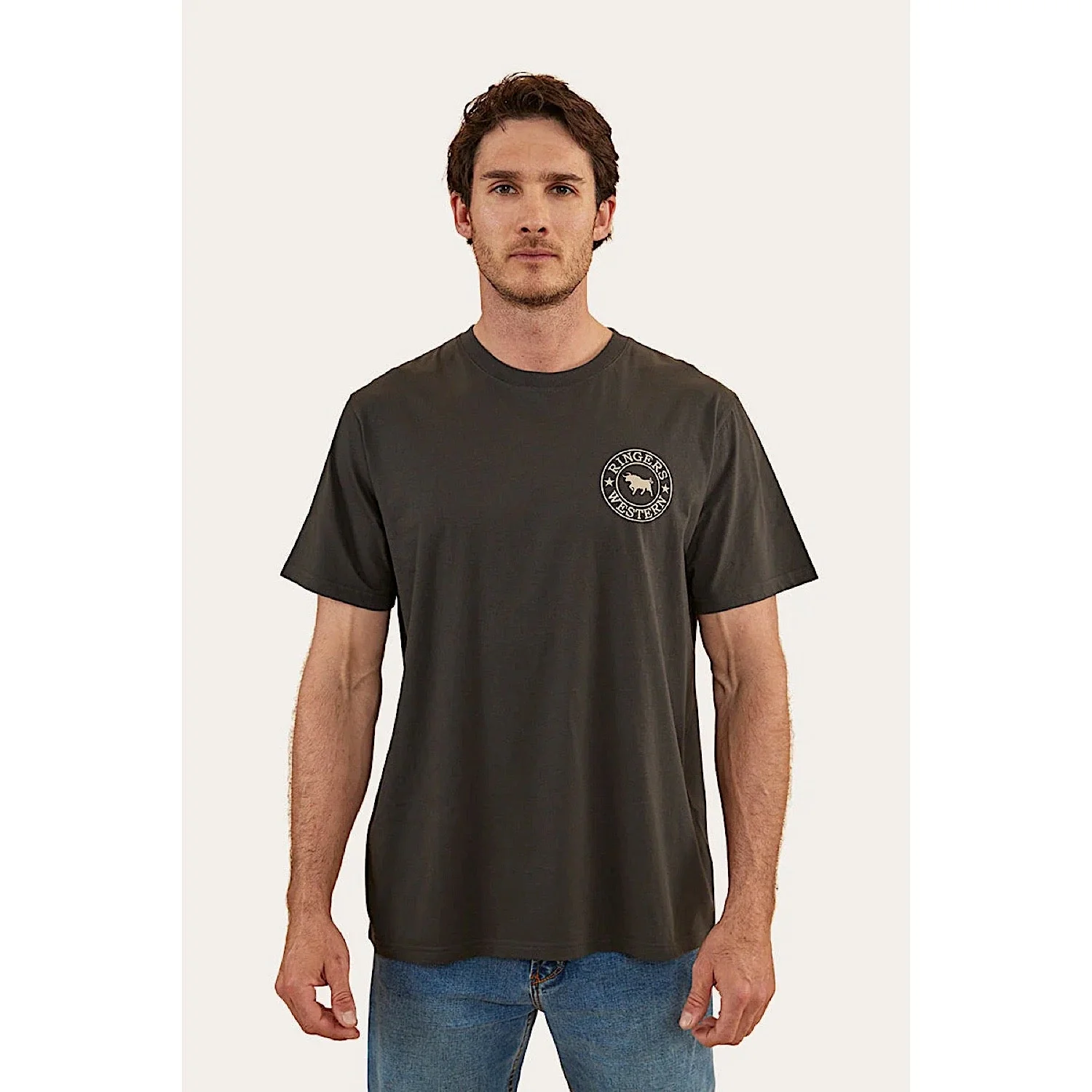 Ringers Western Men's Signature Bull Loose T-Shirt - Charcoal/Dark Sand - Image 3