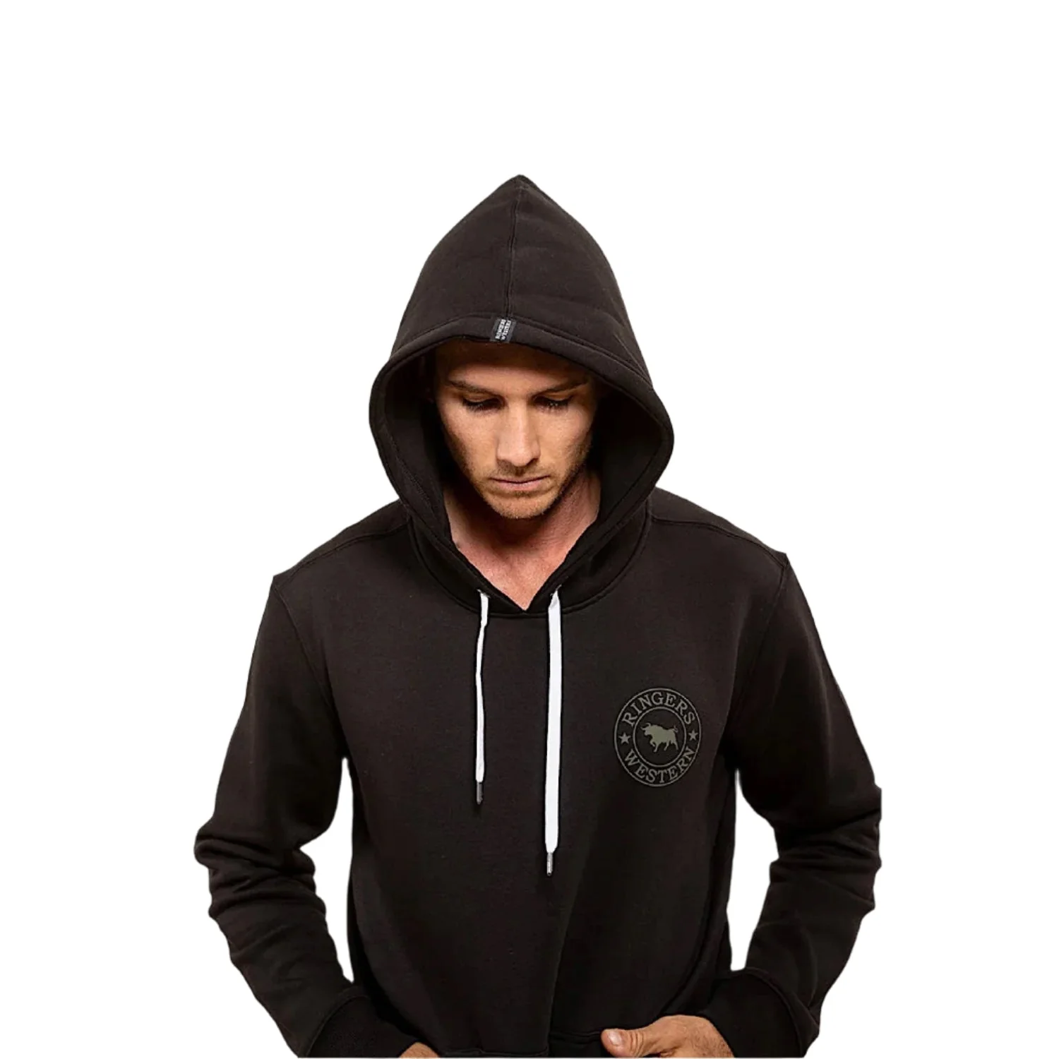 Ringers Western Men's Signature Bull Pullover Hoodie - Black/Military Green - Image 3