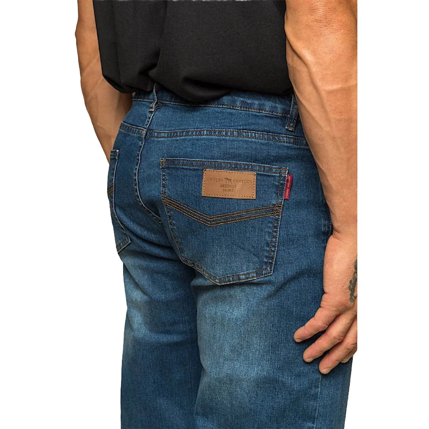 Ringers Western Men's Sturt Relaxed Leg Jean - Mid Blue - Image 3