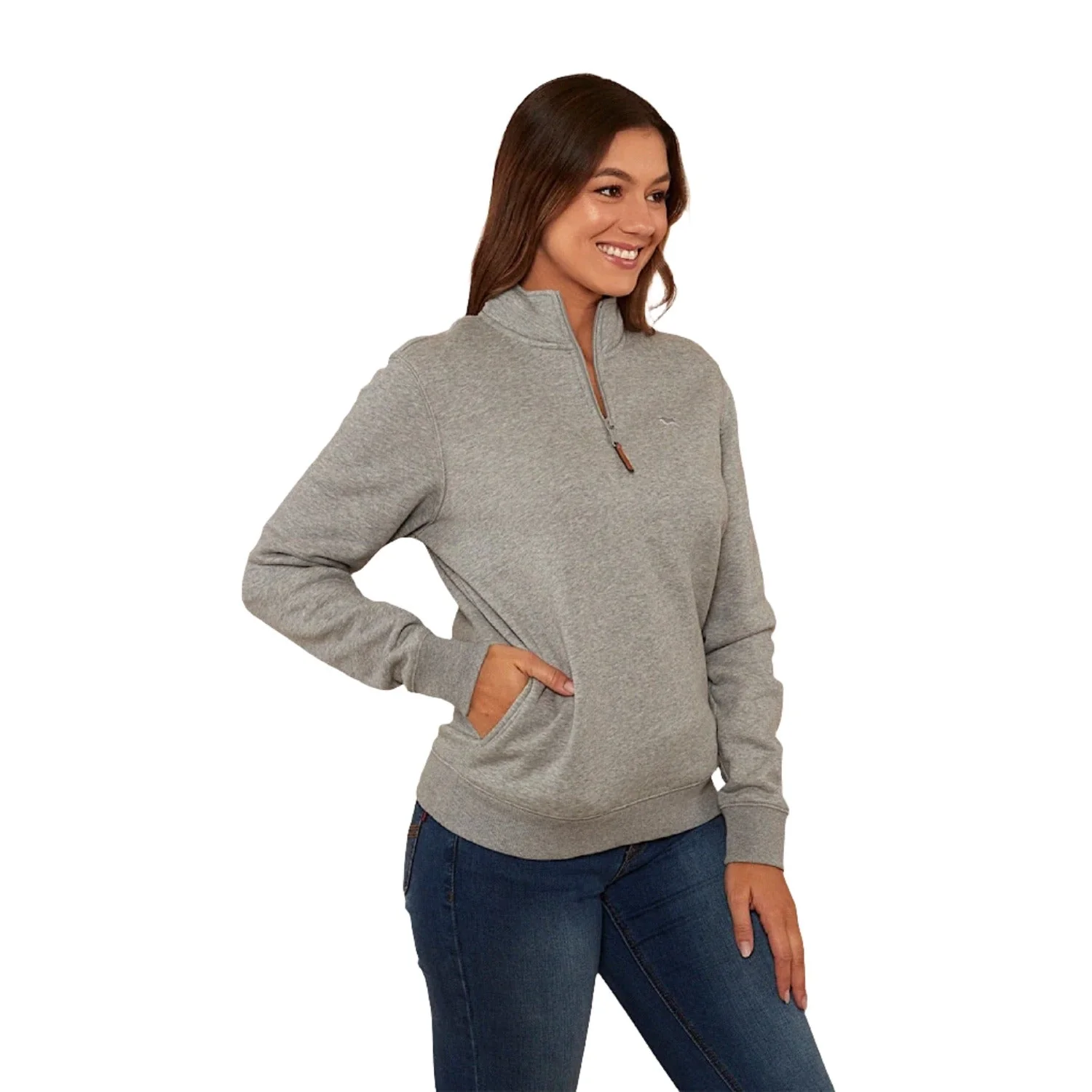 Ringers Western Peninsula Women's 1/4 Zip Crew - Grey Marle - Image 3