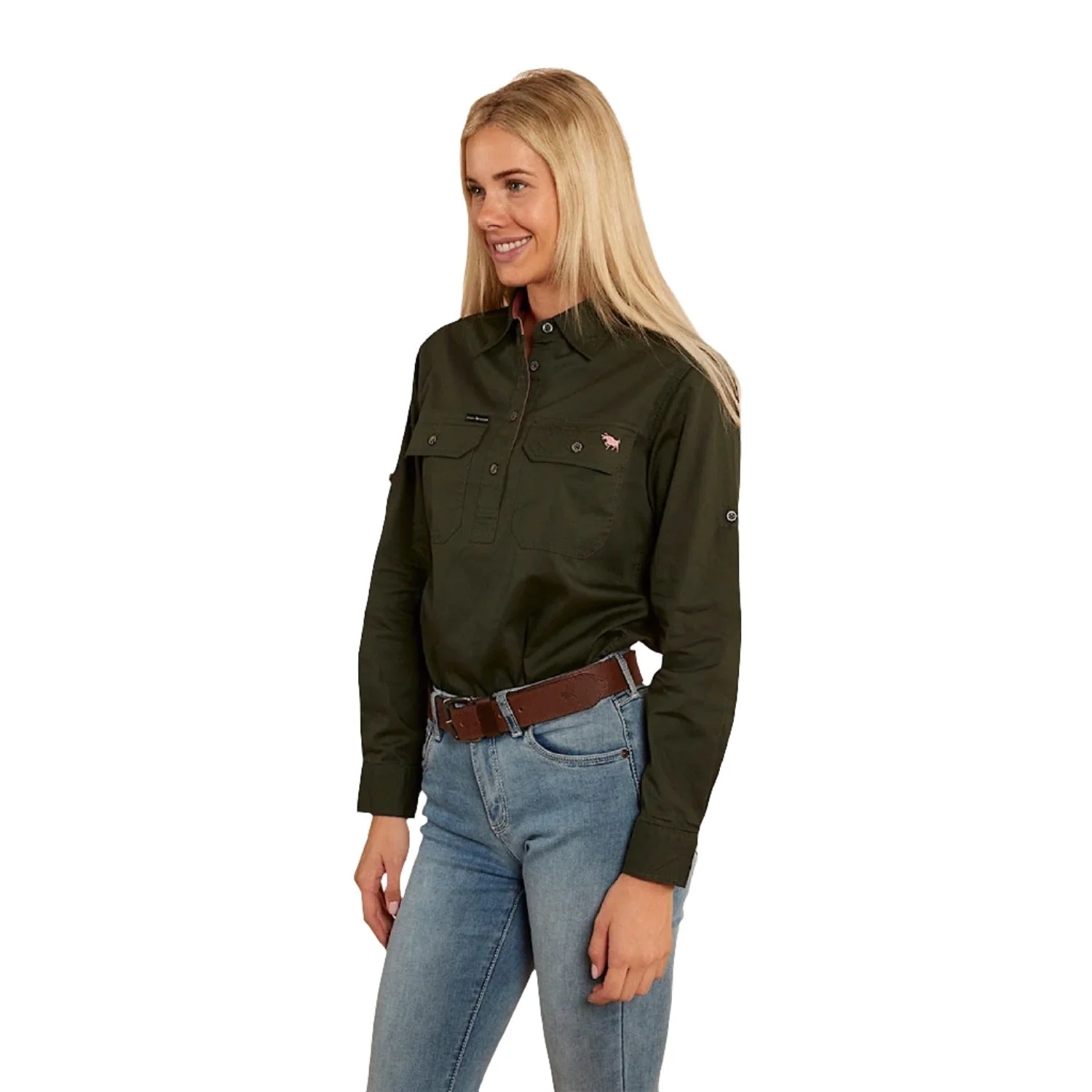 Ringers Western Women's Pentecost River Half Button Work Shirt - Cargo Khaki - Image 2