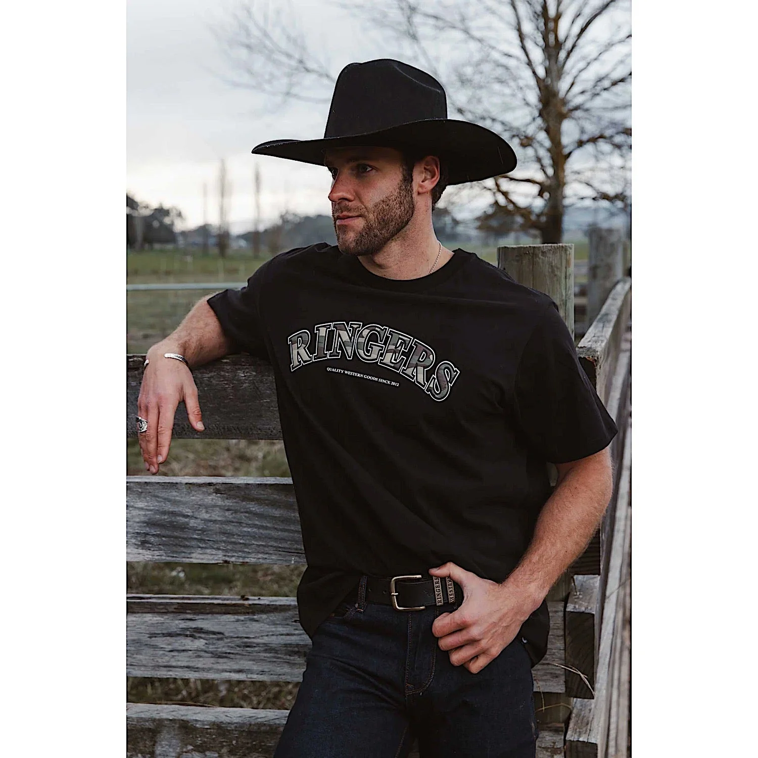 Ringers Western Princeton Men's Loose Fit T-Shirt - Washed Black/Camo - Image 3