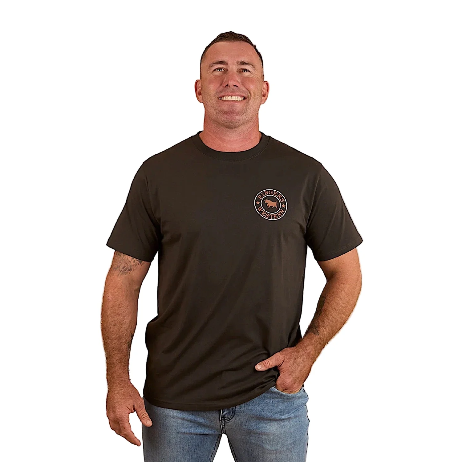 Ringers Western Signature Bull Men's Loose T-Shirt - Charcoal/Copper - Image 2