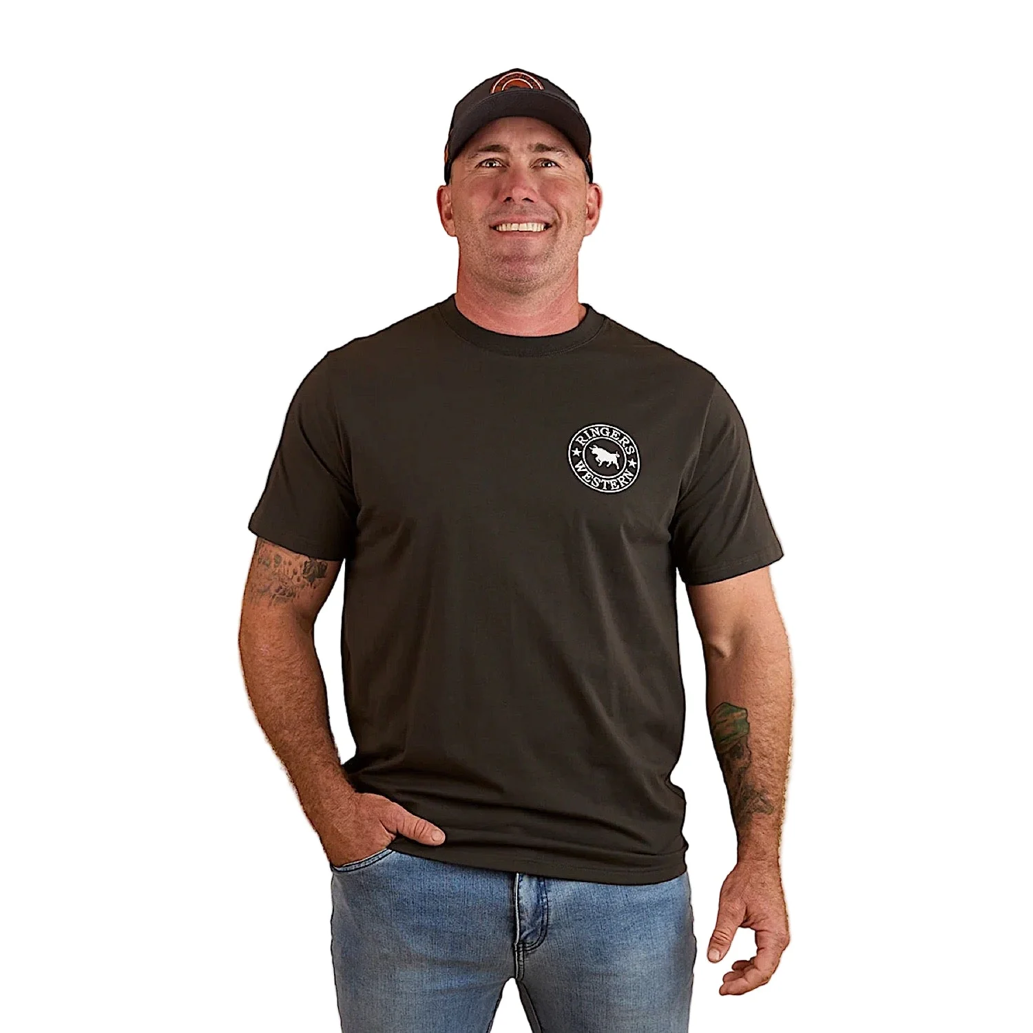 Ringers Western Signature Bull Men's Loose T-Shirt - Charcoal/White
