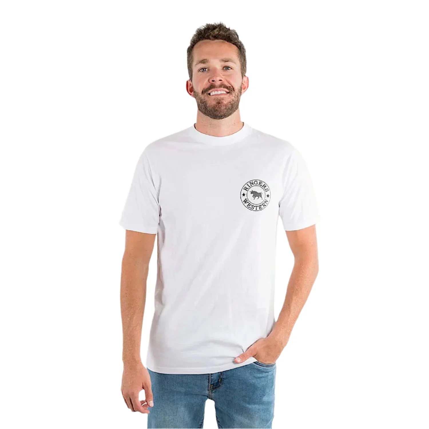 Ringers Western Signature Bull Men's Loose T-Shirt - White/Black - Image 2