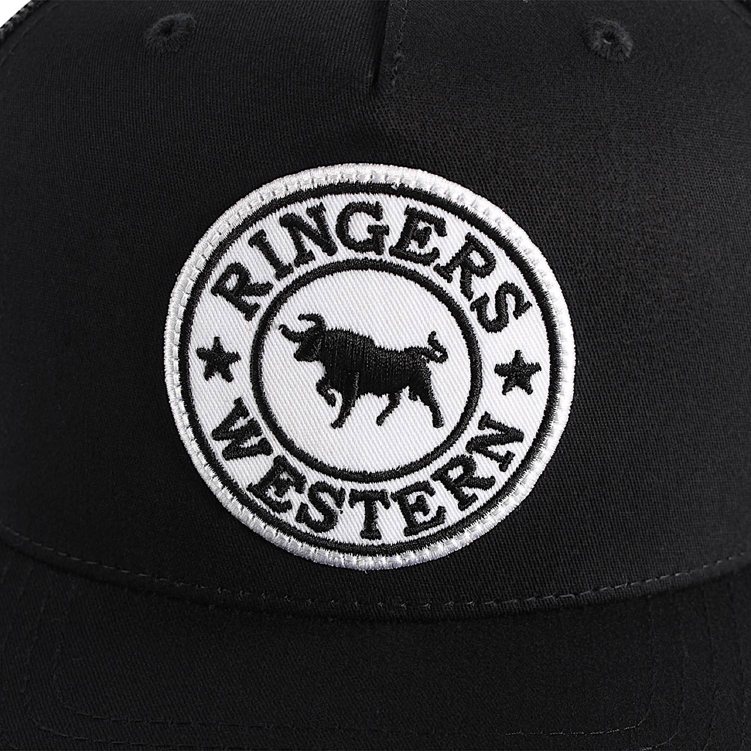 Ringers Western Signature Bull Trucker Cap - Black with Black & White Patch - Image 4