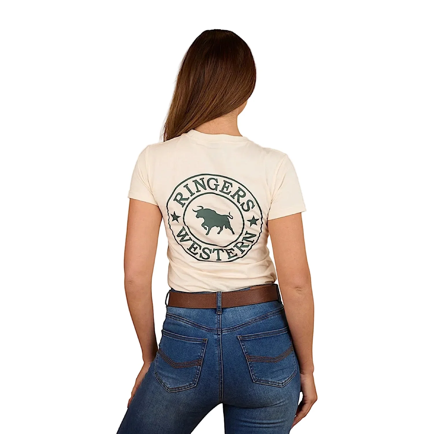 Ringers Western Women's Signature Bull Classic Fit T-Shirt - Off White/Pine