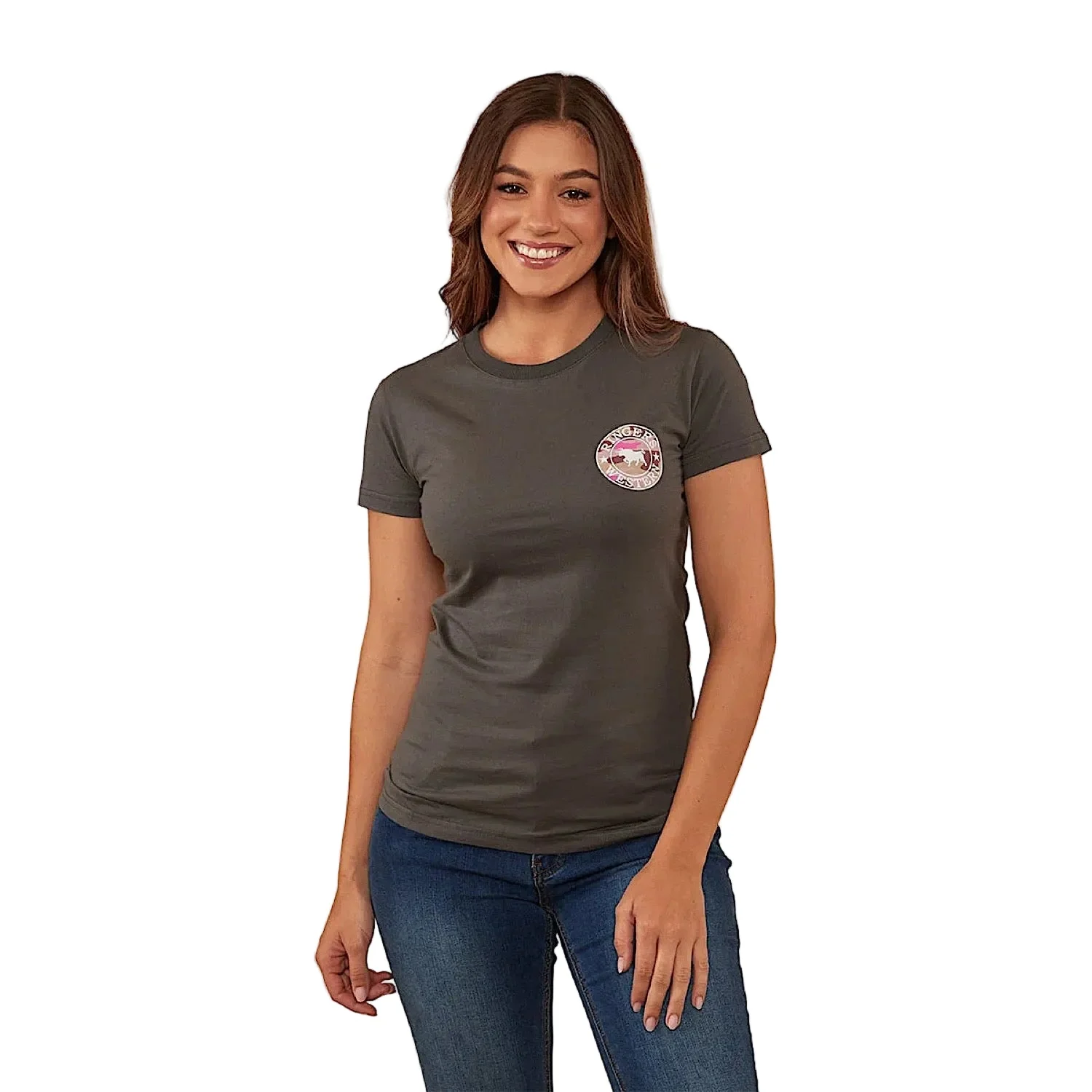 Ringers Western Signature Bull Women's Classic Fit T-Shirt - Vintage Black/Pink Camo