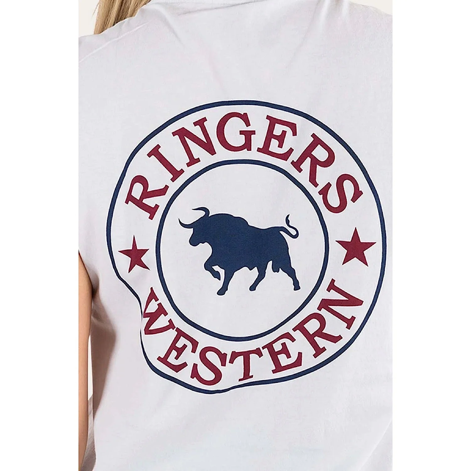 Ringers Western Signature Bull Womens Muscle Tank - White with Multi Print - Image 3
