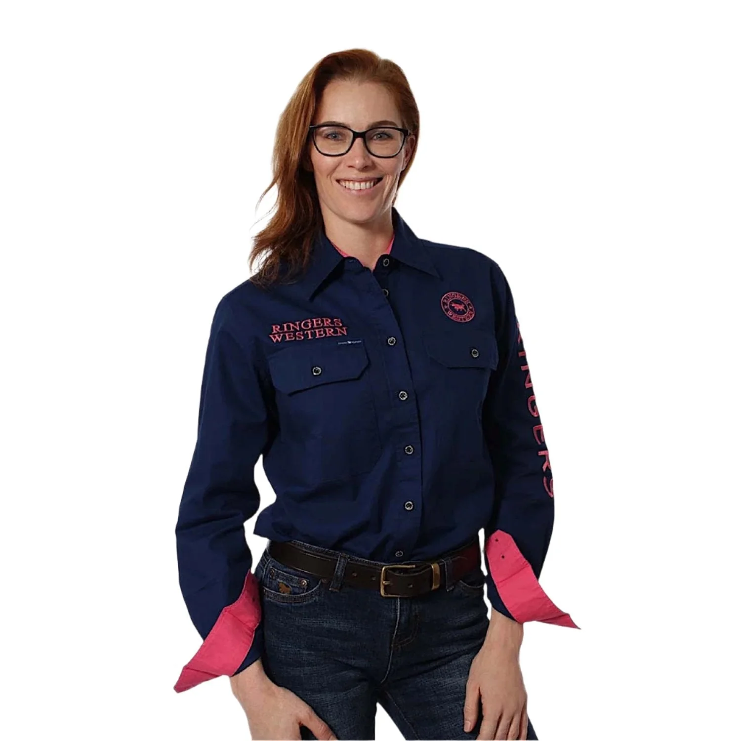 Ringers Western Women's Signature Jillaroo Women's Full Button Work Shirt - Navy/Melon