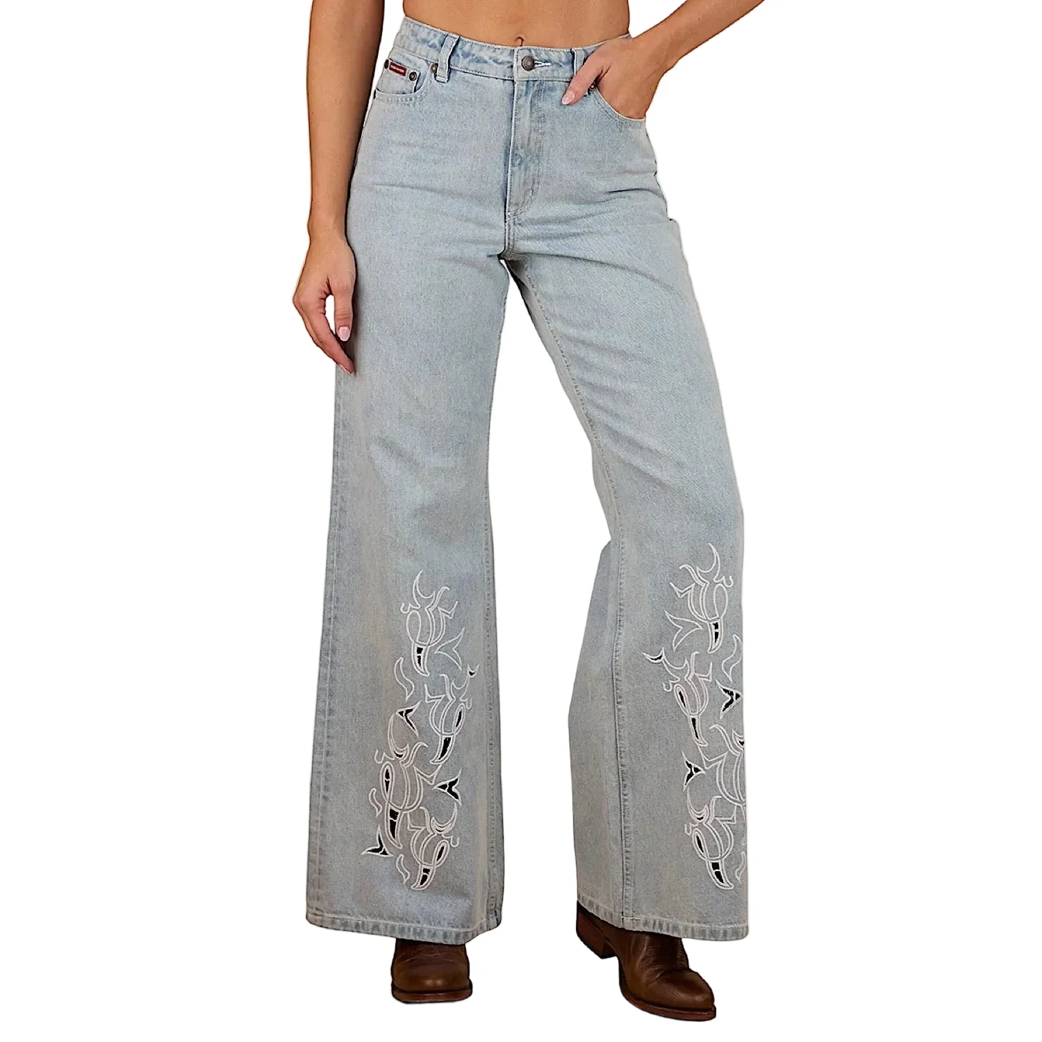 Ringers Western Women's April High Rise Wide Leg Jean - Vintage Light Blue