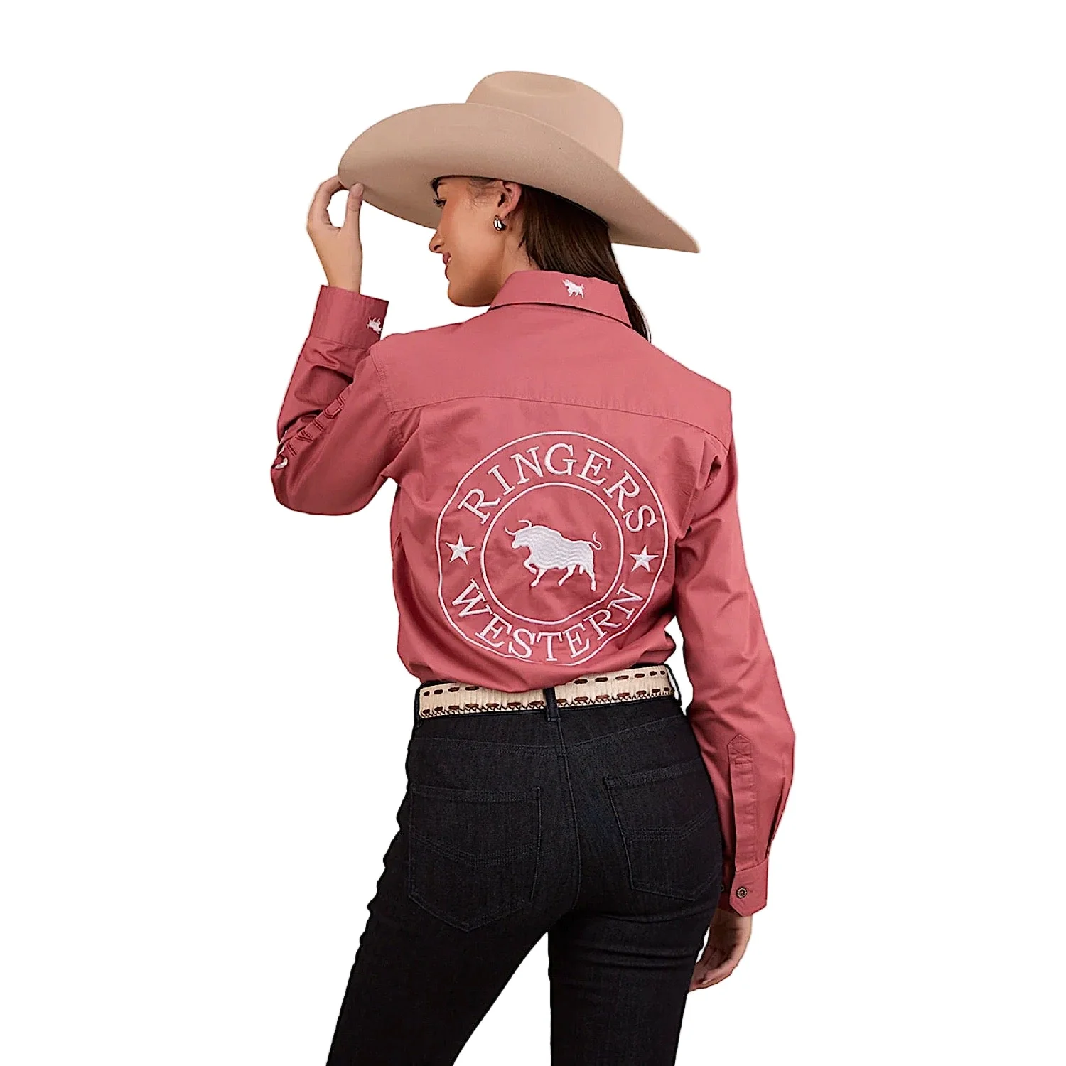 Ringers Western Women's Barrel Racer Full Button Work Shirt - Dusty Rose - Image 2