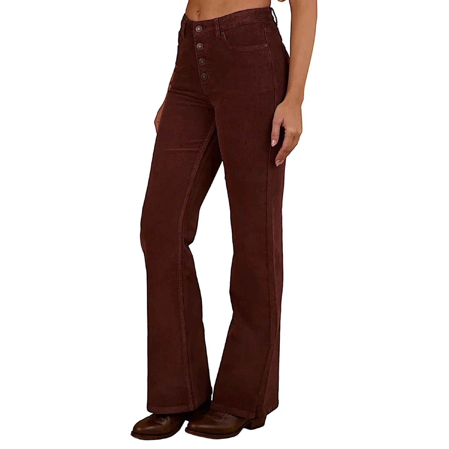 Ringers Western Women's Betsy Corduroy High Rise Bootleg Jean - Cabernet - Image 2