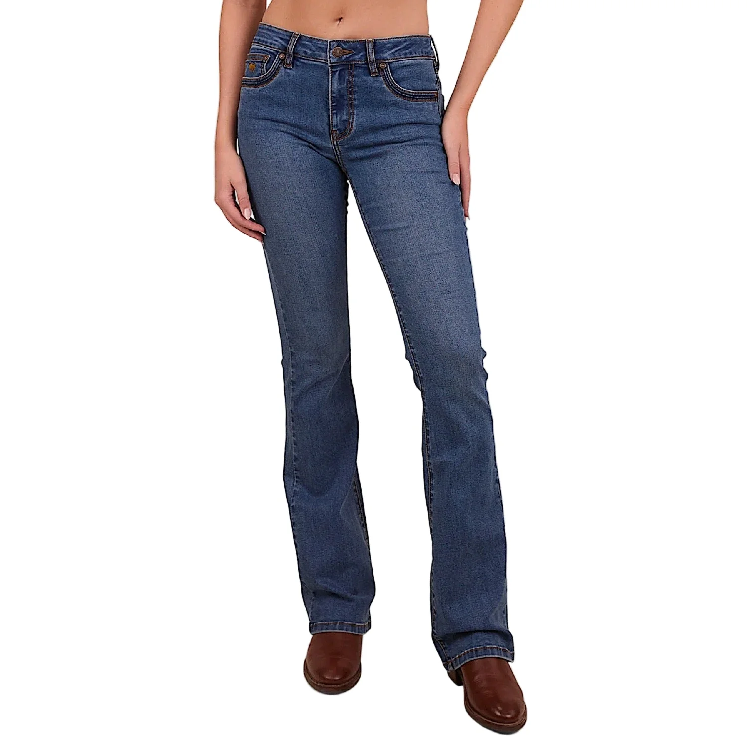 Ringers Western Women's Caroline Mid Rise Bootleg Jean - Mid Wash Blue