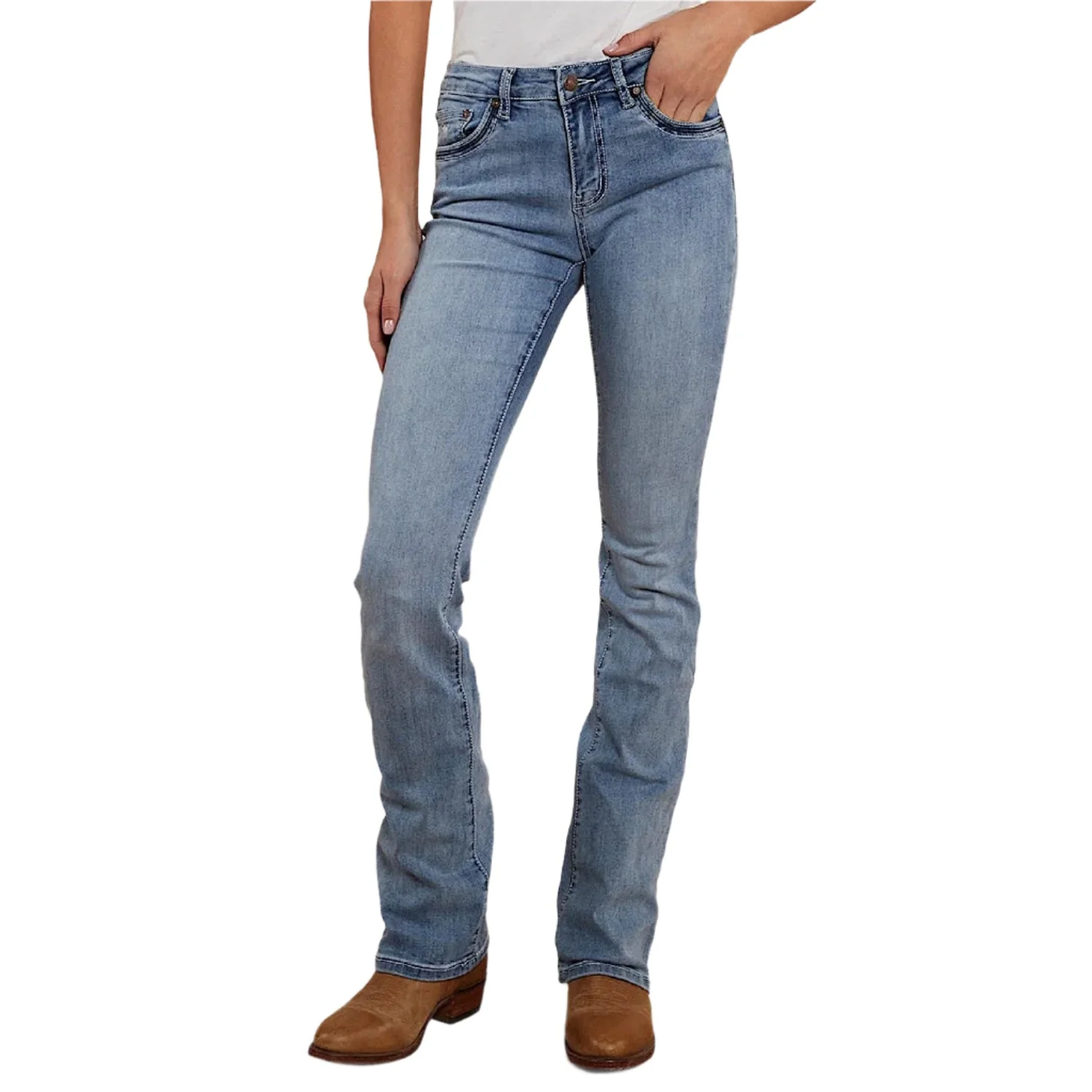 Ringers Western Women's Caroline Rodeo Mid Rise Bootleg Jean - Light Blue - Image 2