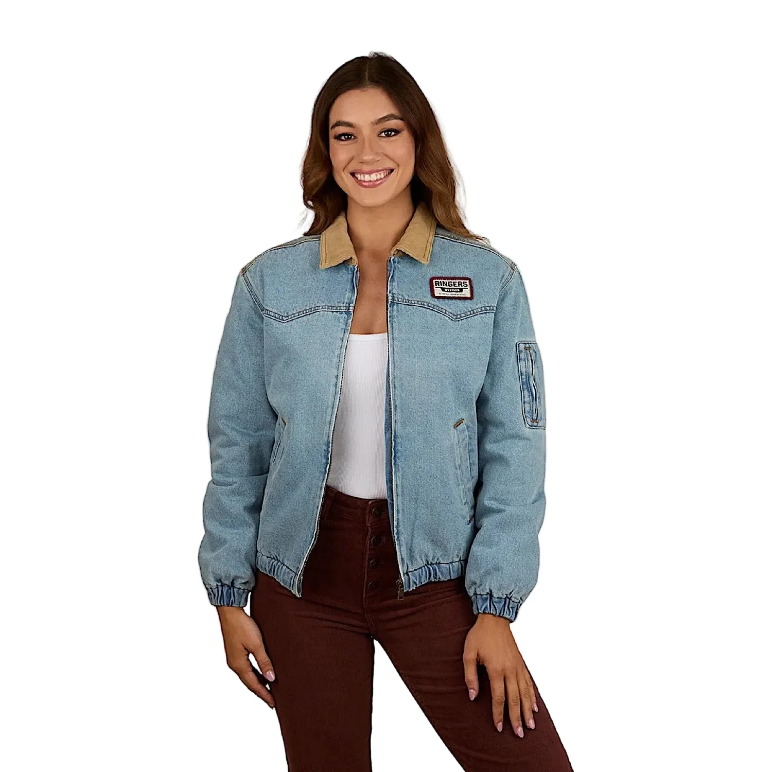 Ringers Western Women's Charley Western Bomber Jacket - Light Wash Blue