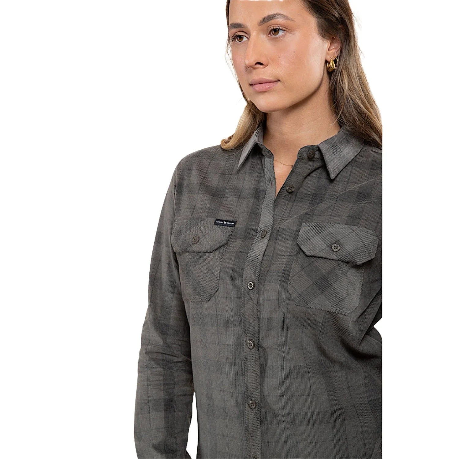 Ringers Western Women's Corduroy Long Sleeve Shirt - Charcoal - Image 2