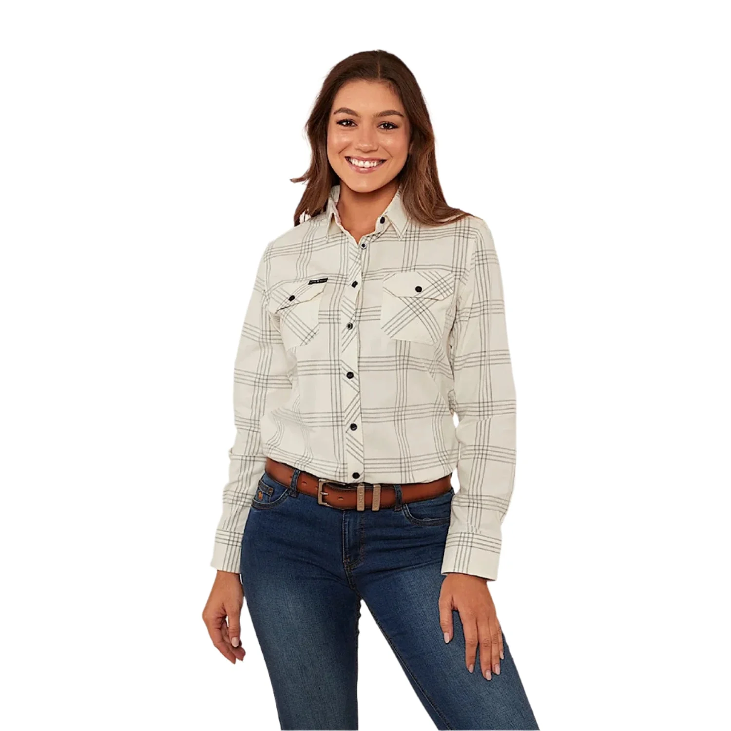 Ringers Western Women's Corduroy Shirt - Off White / Charcoal