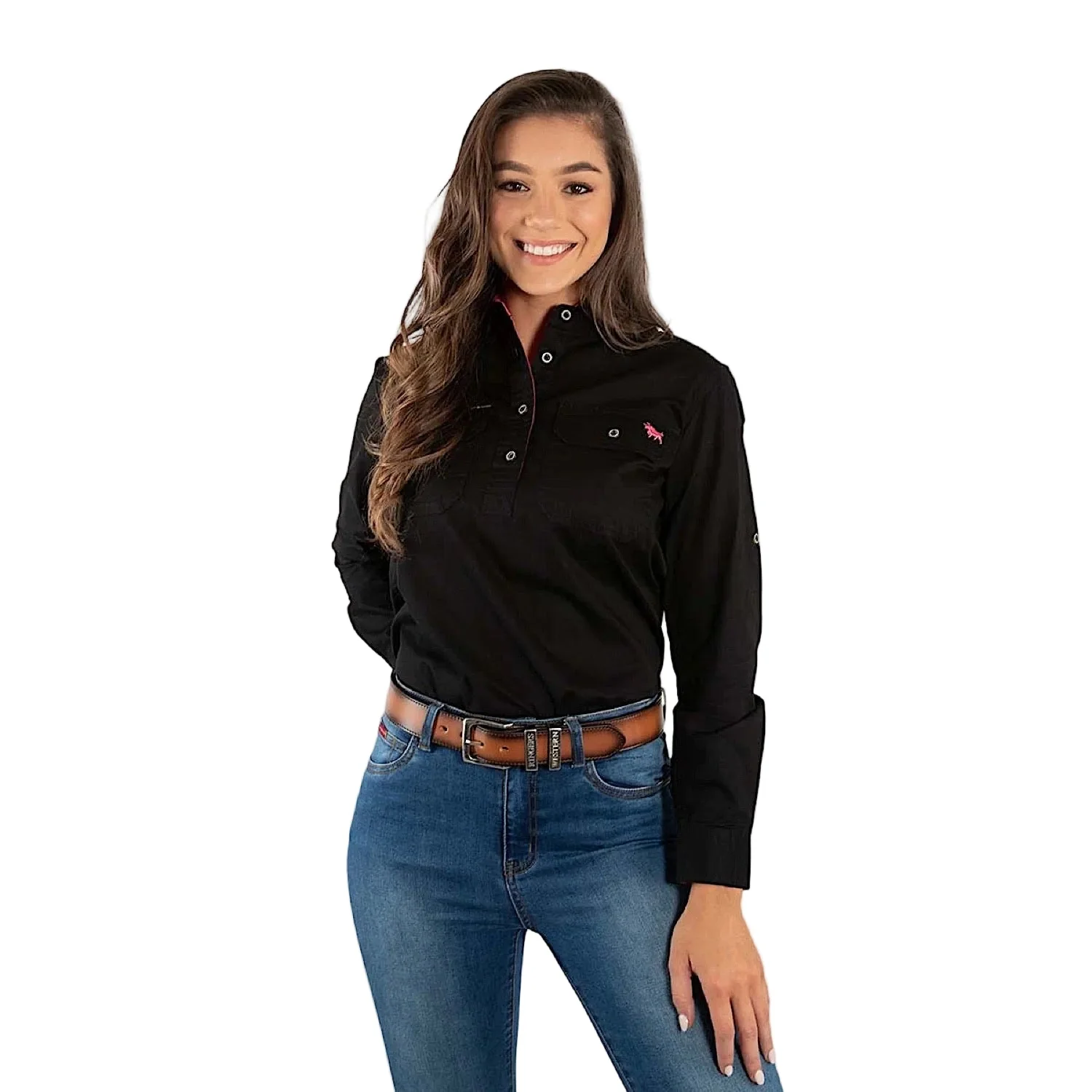 Ringers Western Women's Pentecost River Half Button Work Shirt - Black/Melon
