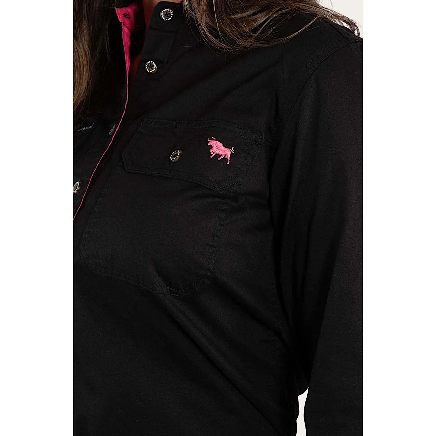 Ringers Western Women's Pentecost River Half Button Work Shirt - Black/Melon - Image 2