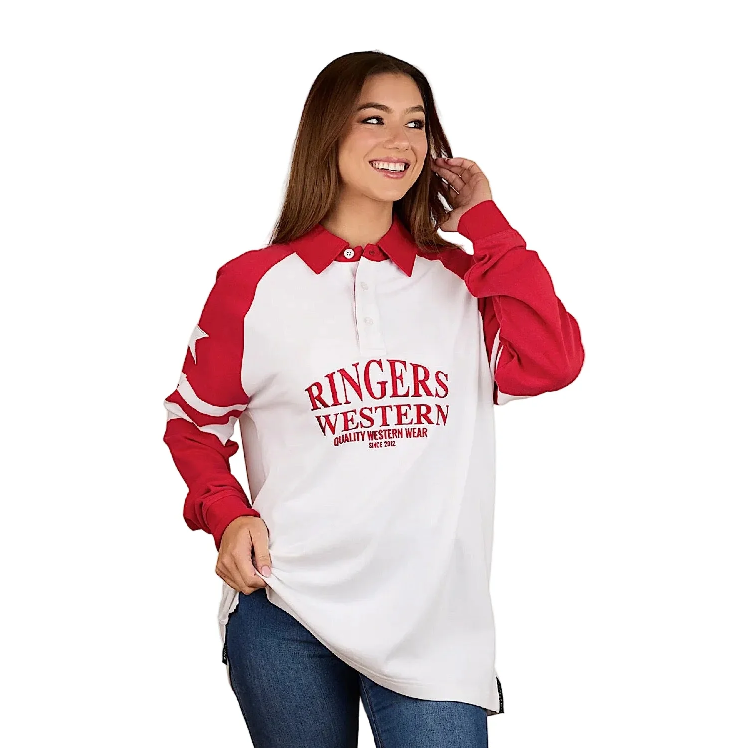 Ringers Western Women's Player Oversized Rugby Jersey - White/Red