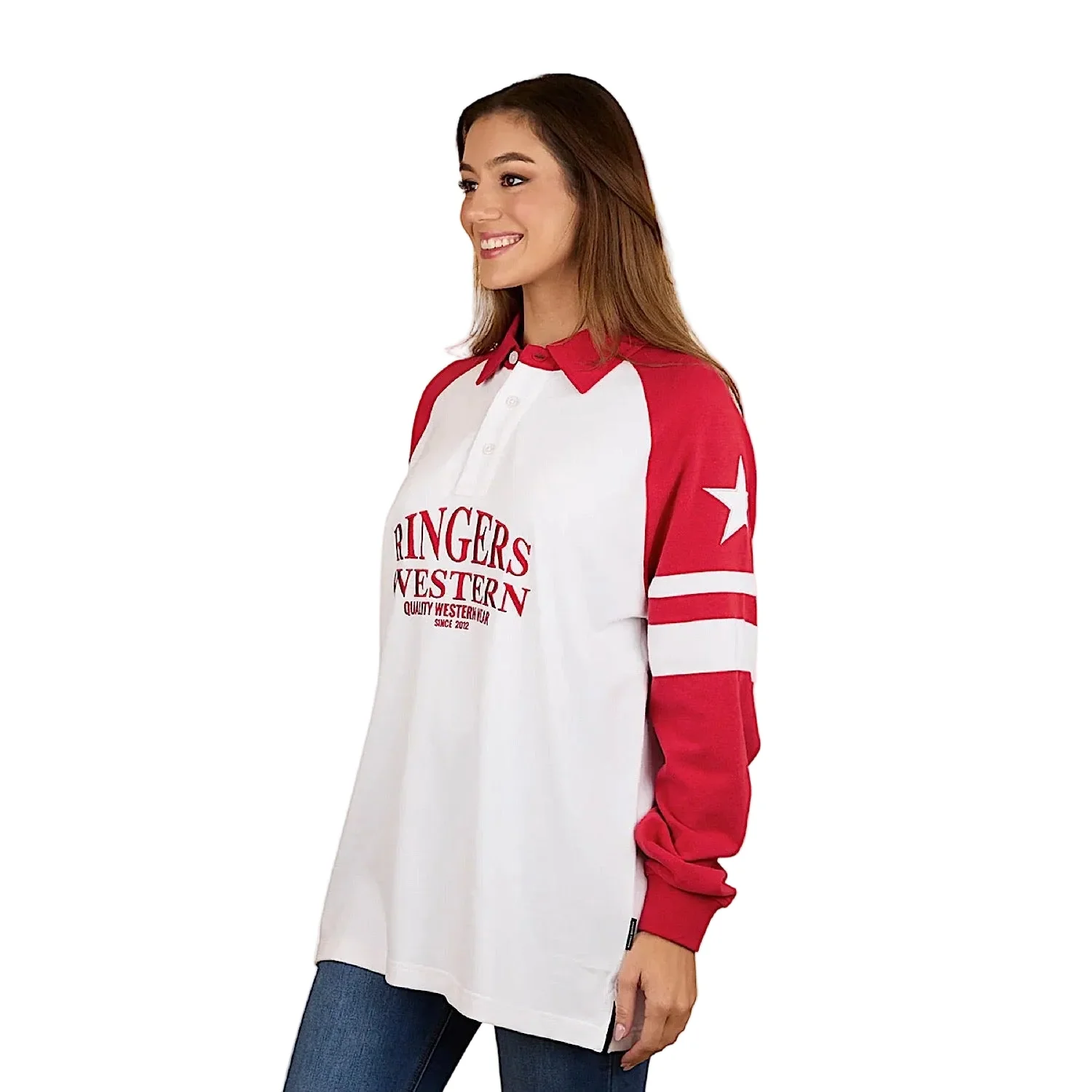 Ringers Western Women's Player Oversized Rugby Jersey - White/Red - Image 2