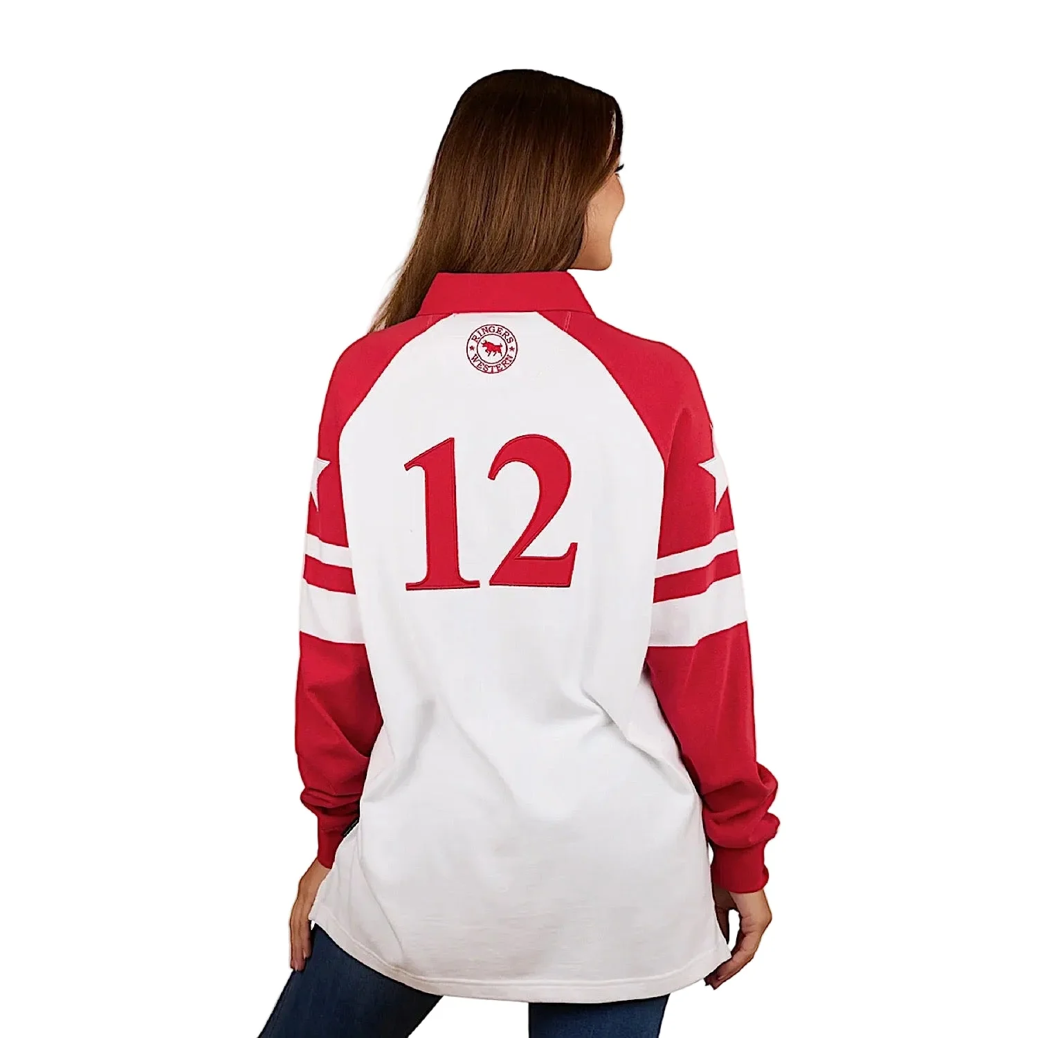 Ringers Western Women's Player Oversized Rugby Jersey - White/Red - Image 3