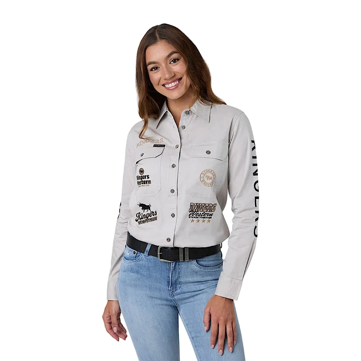 Ringers Western Women's Rodeo Spirit Full Button Work Shirt - Beige