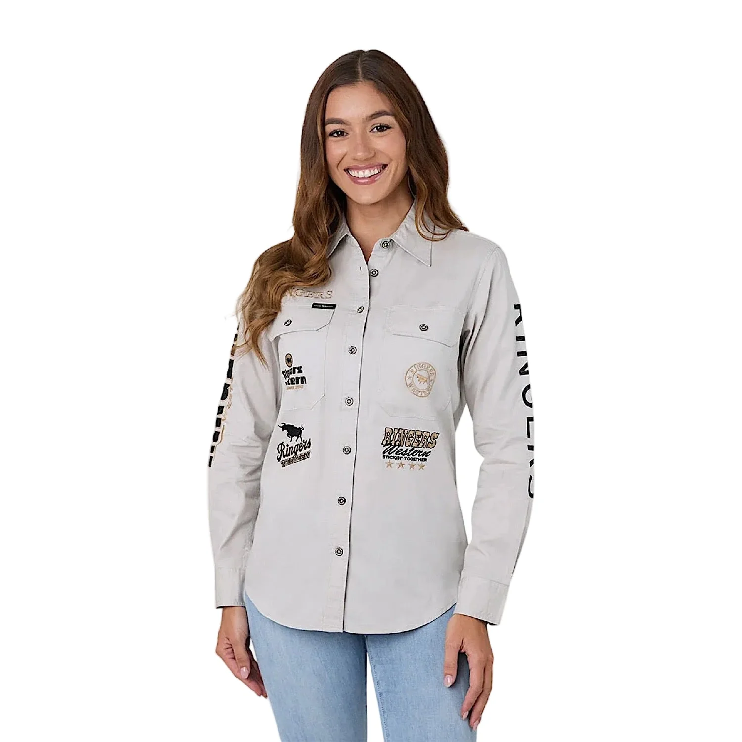 Ringers Western Women's Rodeo Spirit Full Button Work Shirt - Beige - Image 2