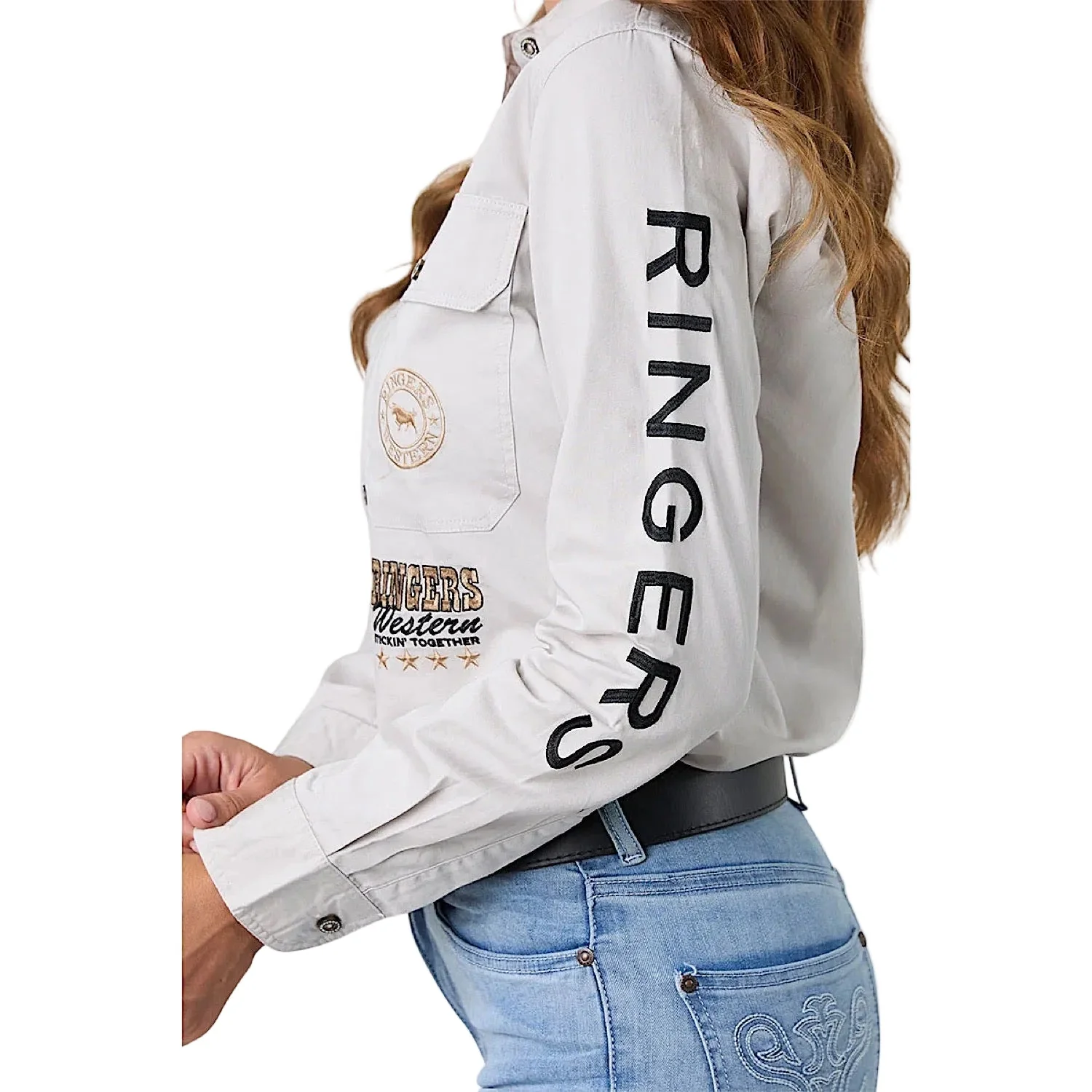 Ringers Western Women's Rodeo Spirit Full Button Work Shirt - Beige - Image 6