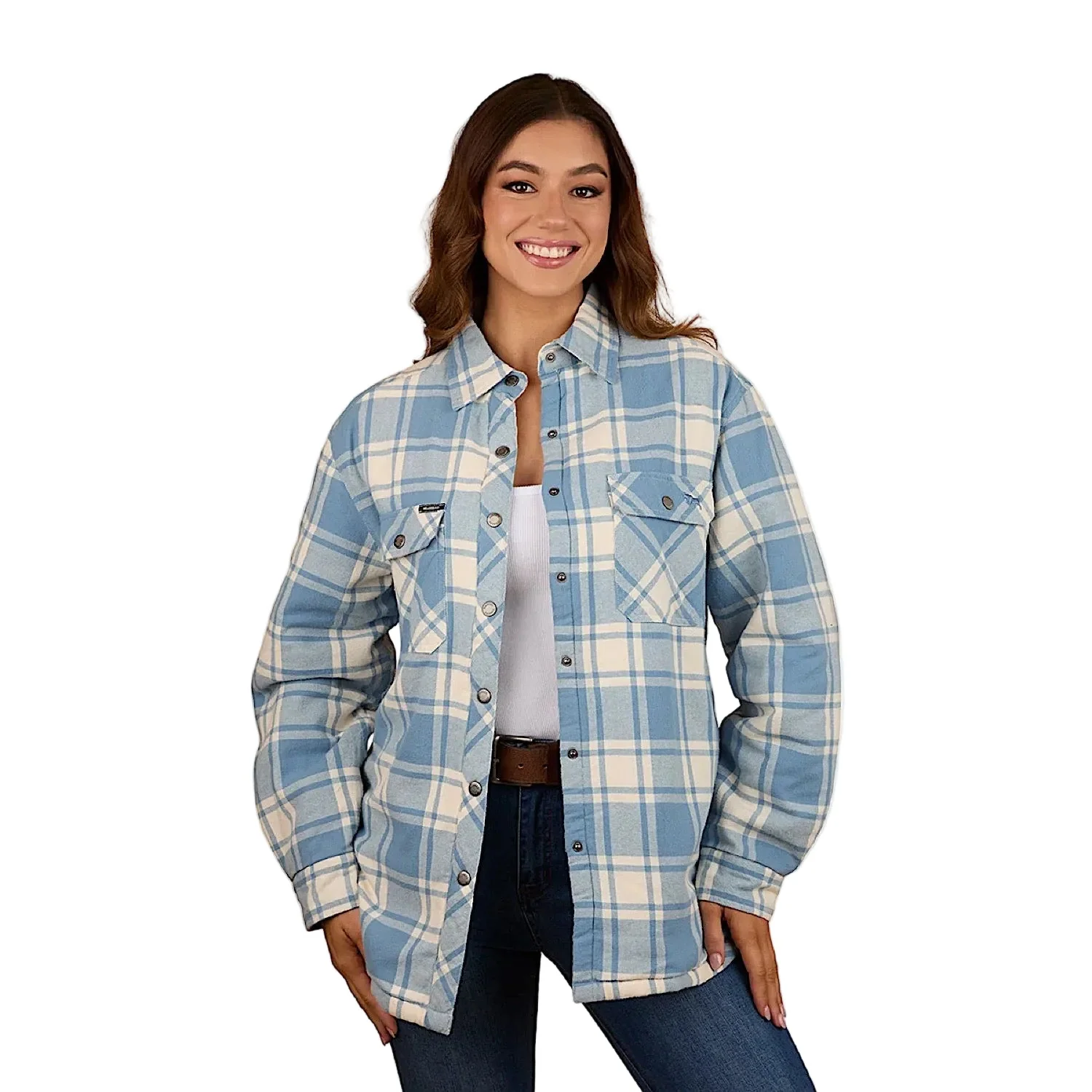 Ringers Western Women's Sadie Sherpa Flannel - Faded Denim/Off White