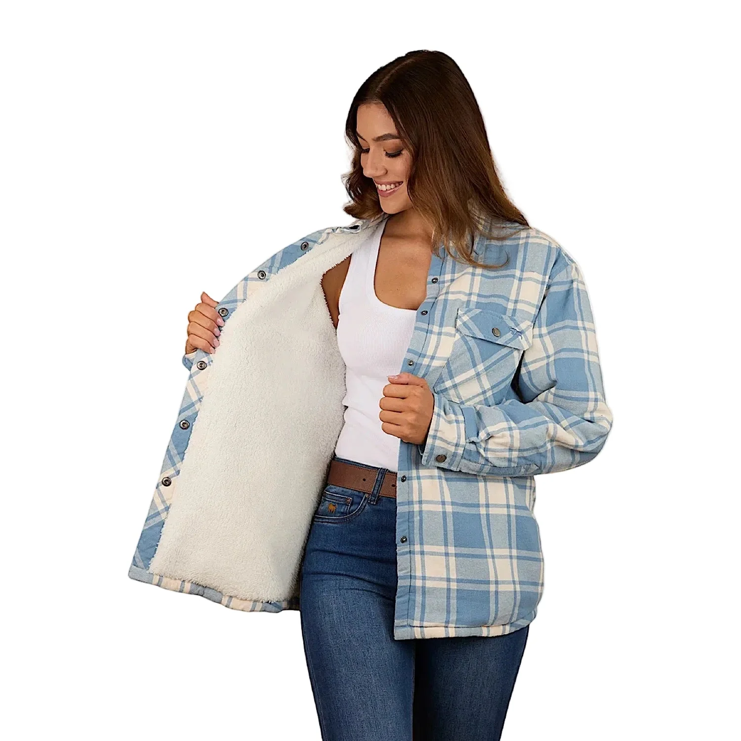 Ringers Western Women's Sadie Sherpa Flannel - Faded Denim/Off White - Image 2
