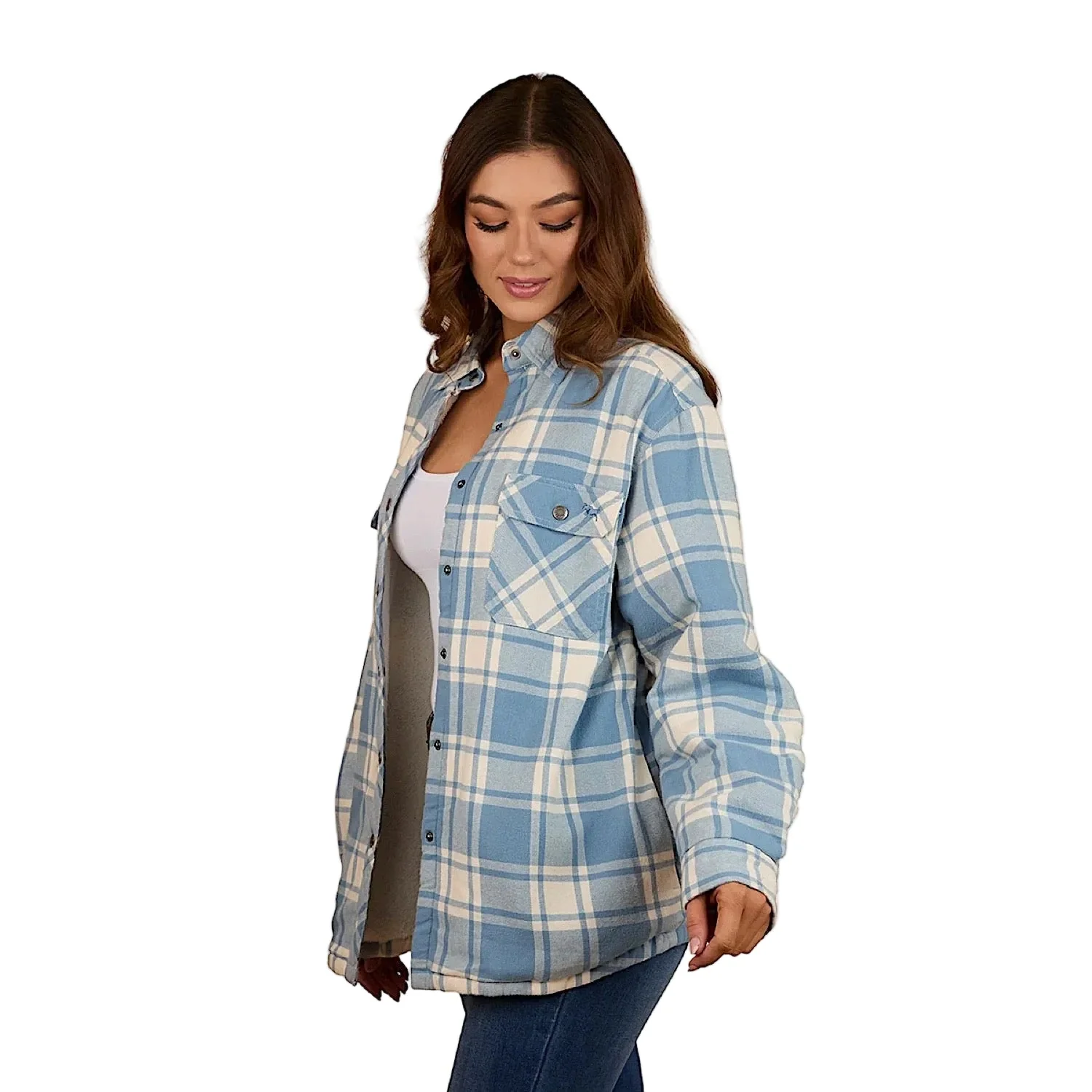 Ringers Western Women's Sadie Sherpa Flannel - Faded Denim/Off White - Image 3