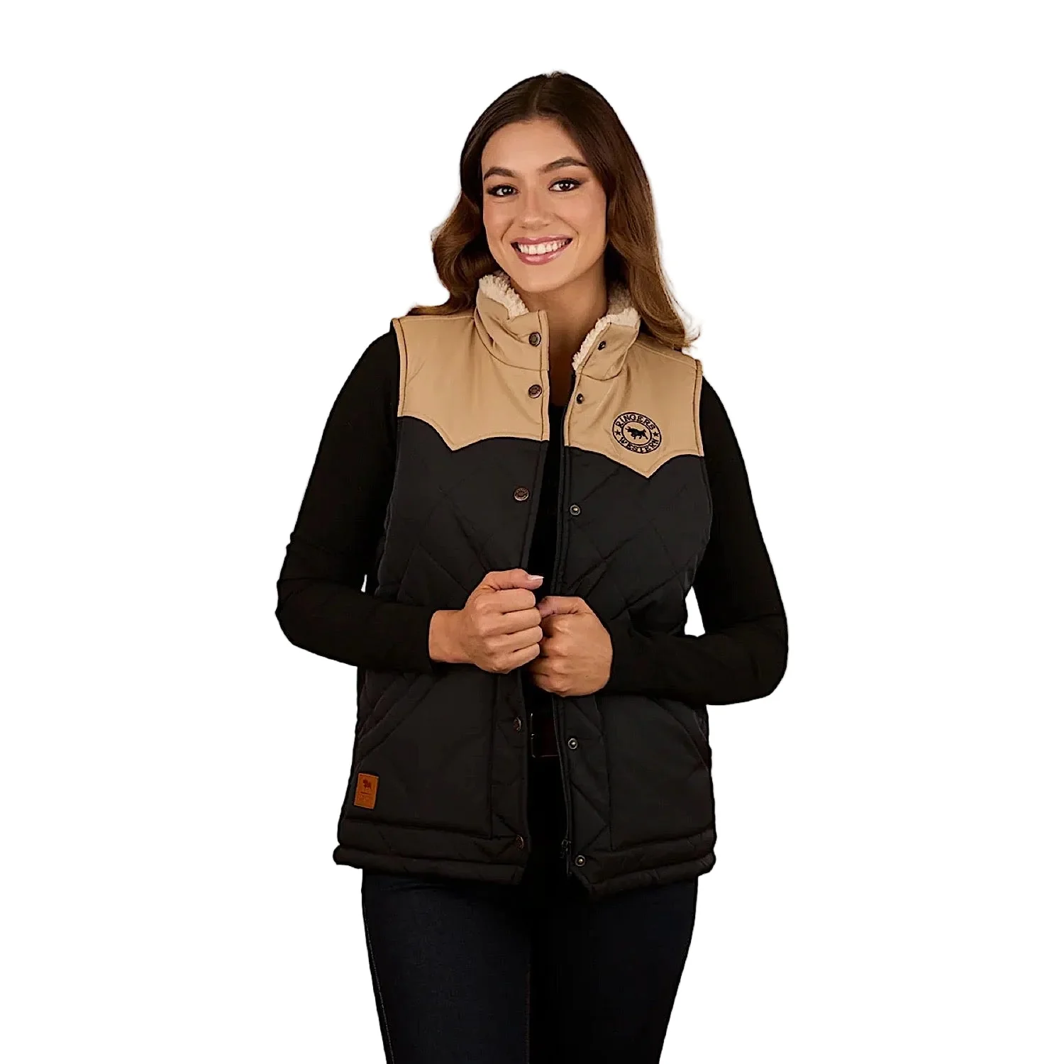 Ringers Western Women's Selwyn Puffer Vest - Dark Sand/Black