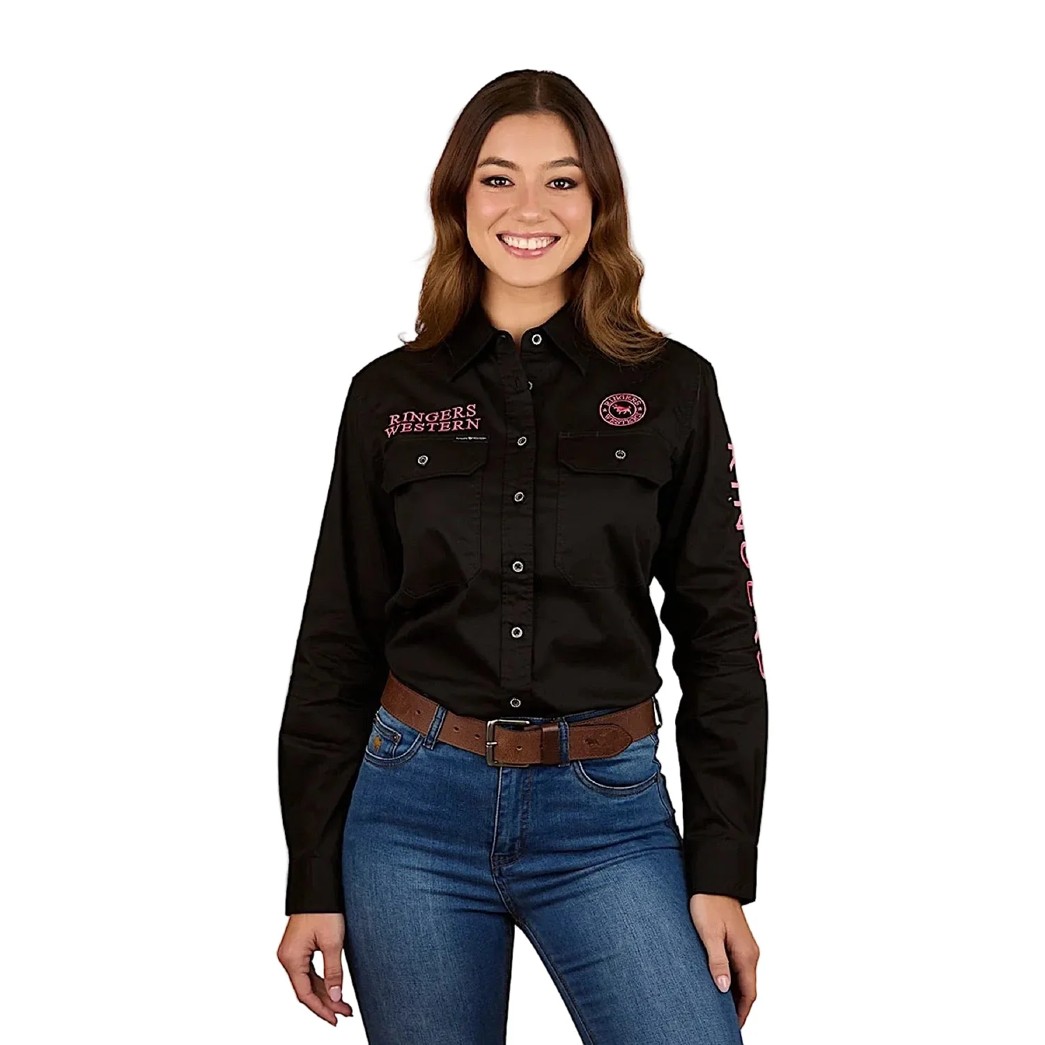 Ringers Western Women's Signature Jillaroo Printed Full Button Work Shirt - Black/Multi - Image 2